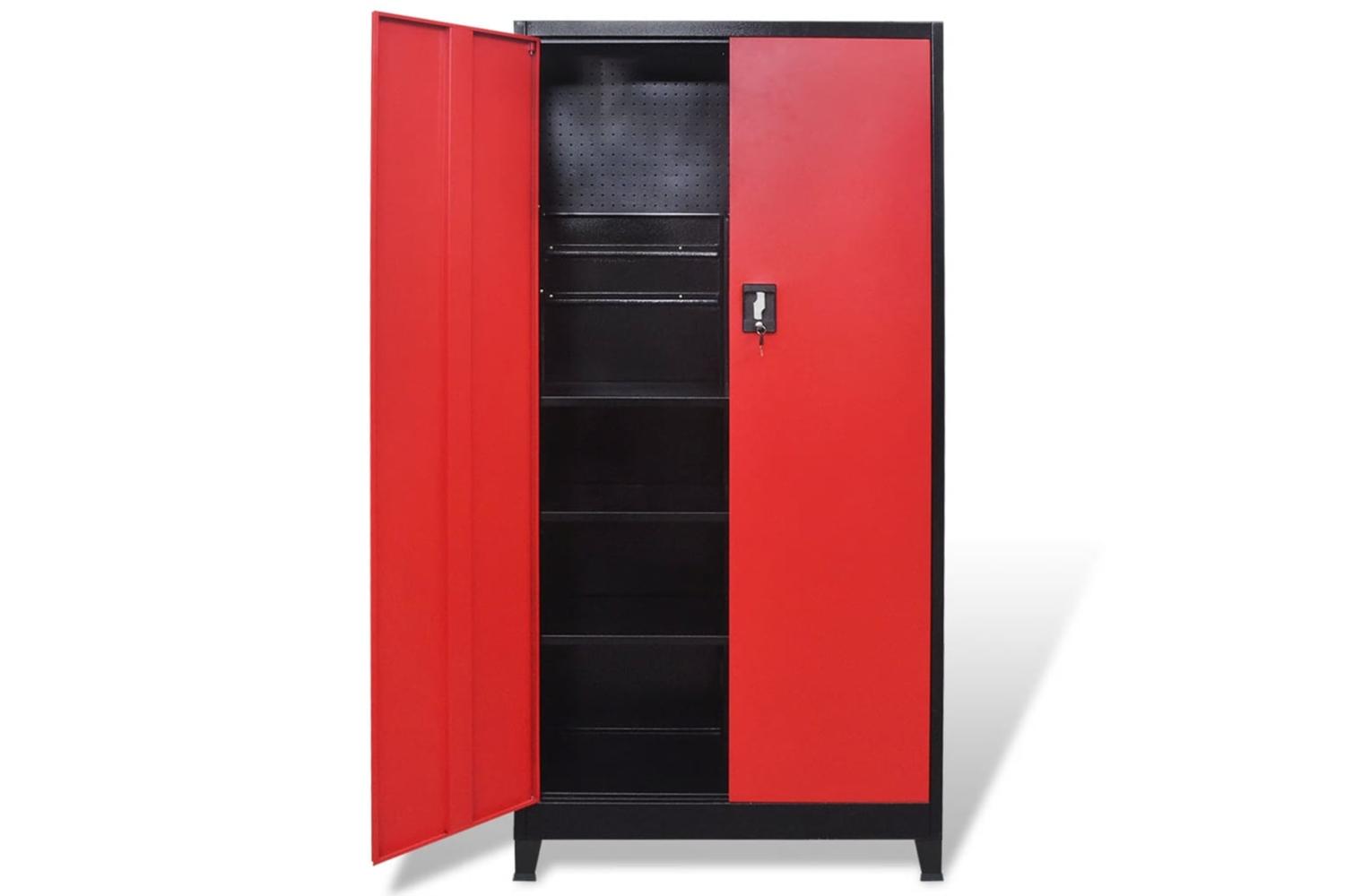 vidaXL 20158 Tool Cabinet With 2 Doors Steel 90x40x180cm Black And Red-6
