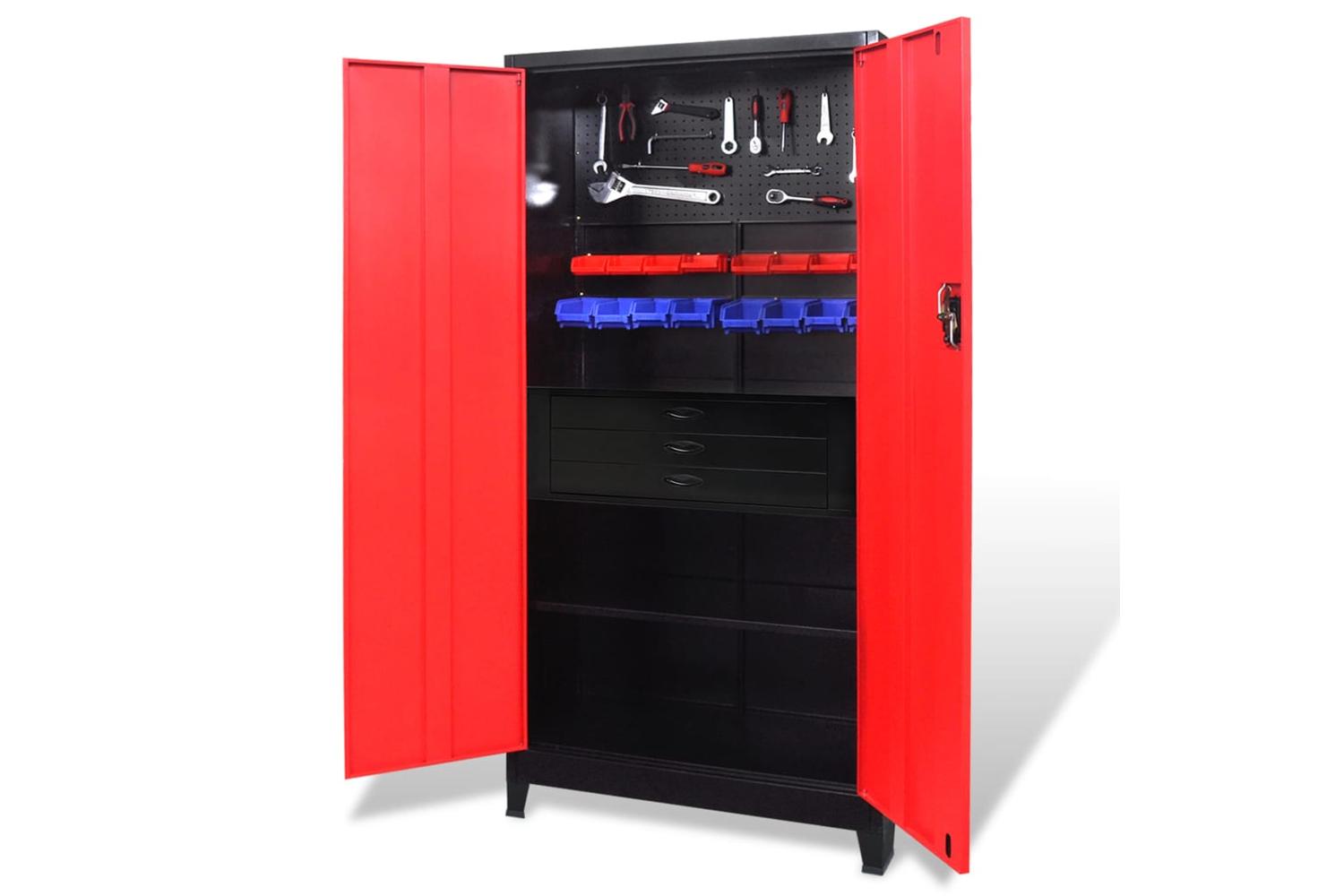vidaXL 3054555 Tool Cabinet With Tool Chest Steel 90x40x180cm Red And Black