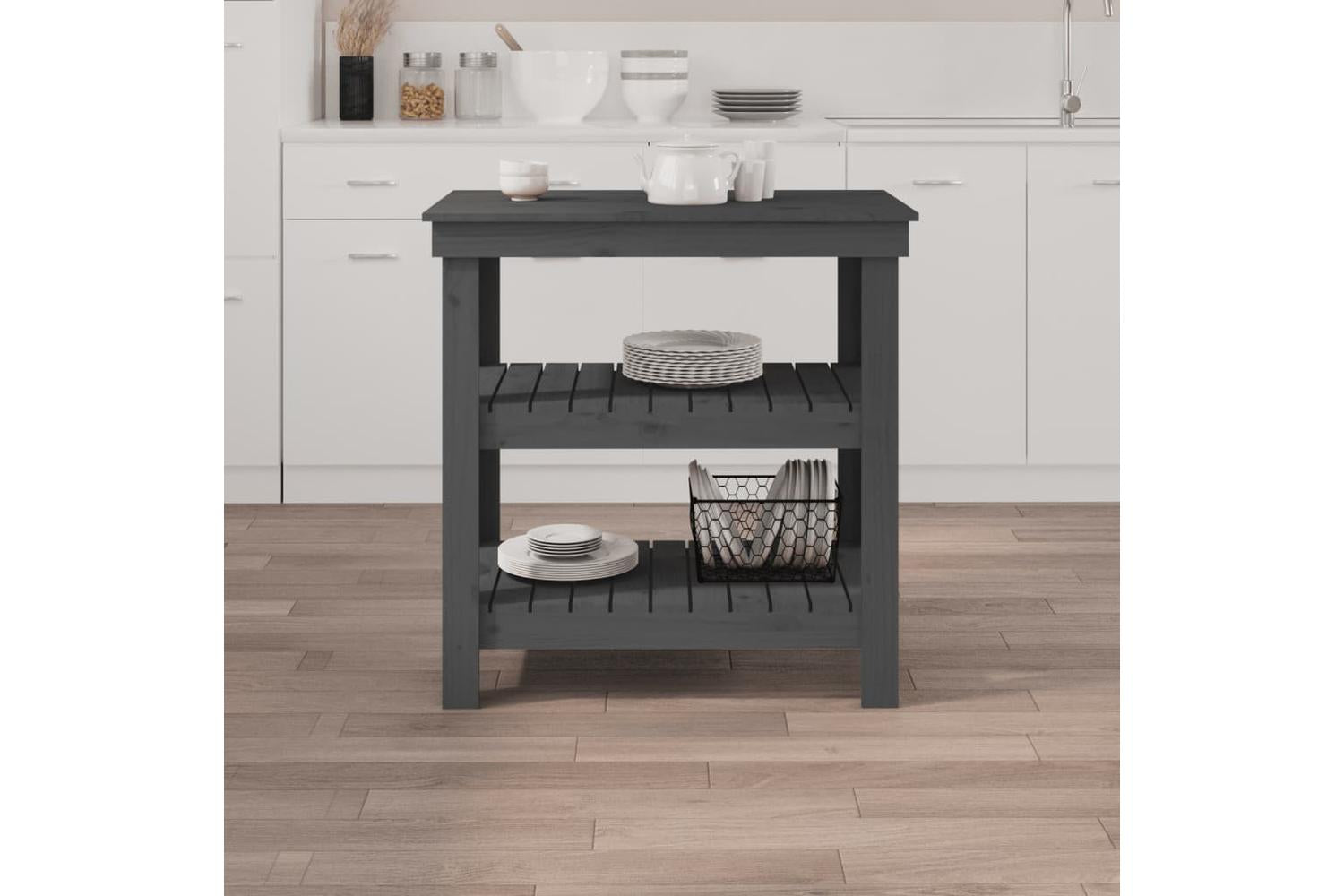 vidaXL 823641 Work Bench Grey 78.5x50x80cm Solid Wood Pine-3