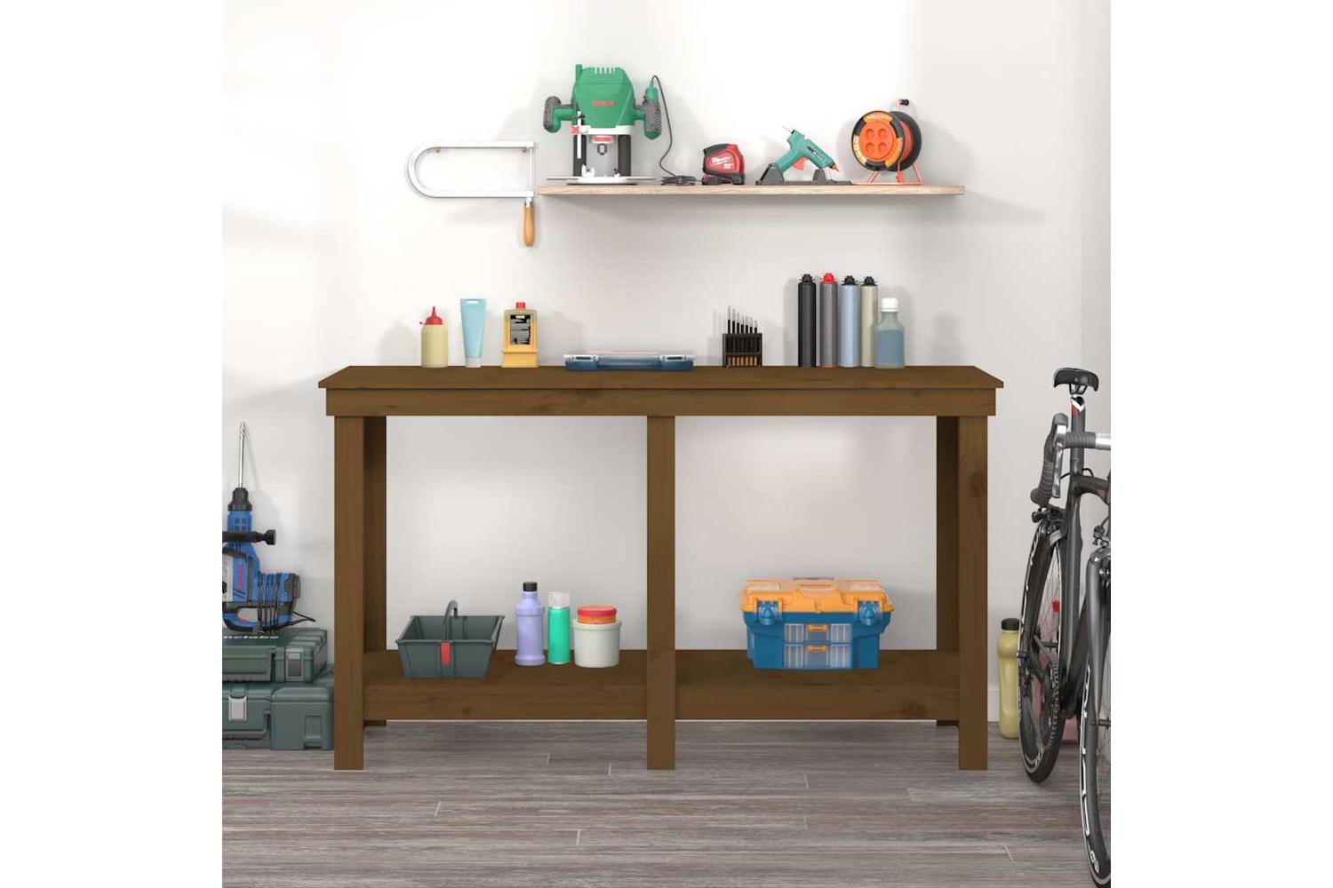 vidaXL 822509 Work Bench Honey Brown 140x50x80cm Solid Wood Pine-3