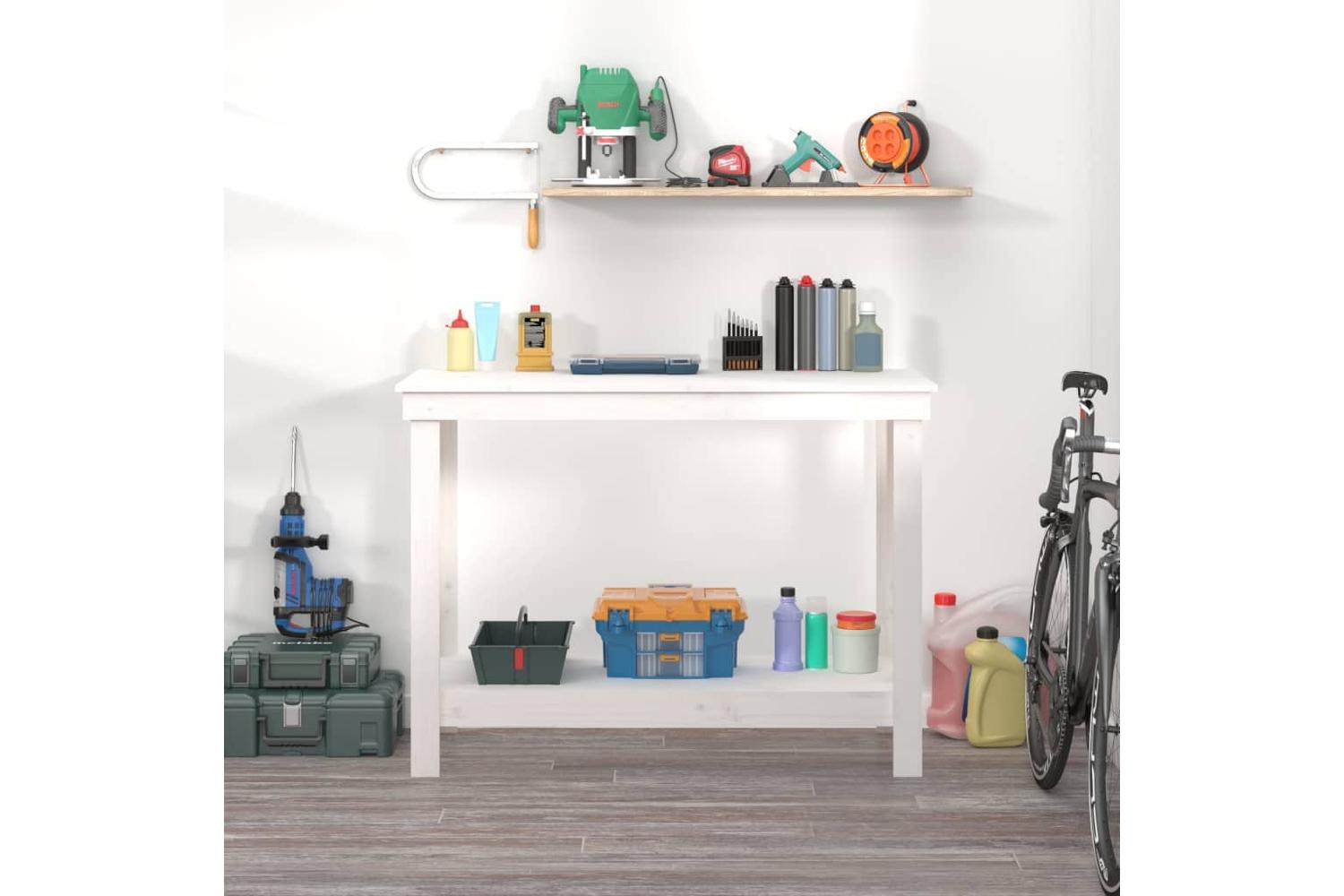 vidaXL 822502 Work Bench White 110x50x80cm Solid Wood Pine-3