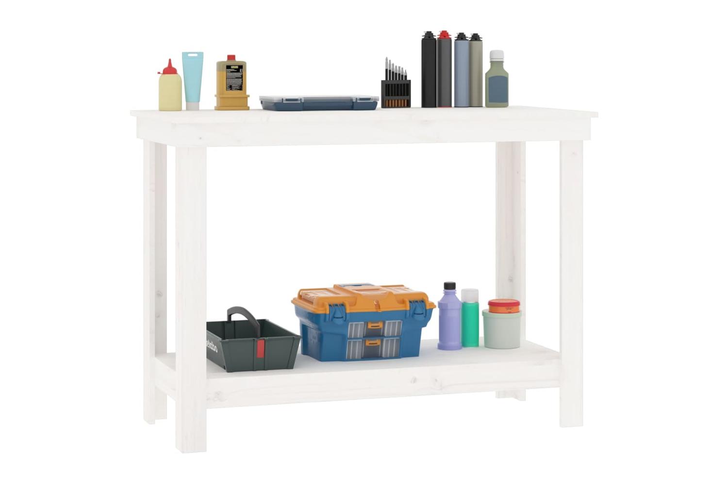 vidaXL 822502 Work Bench White 110x50x80cm Solid Wood Pine-4