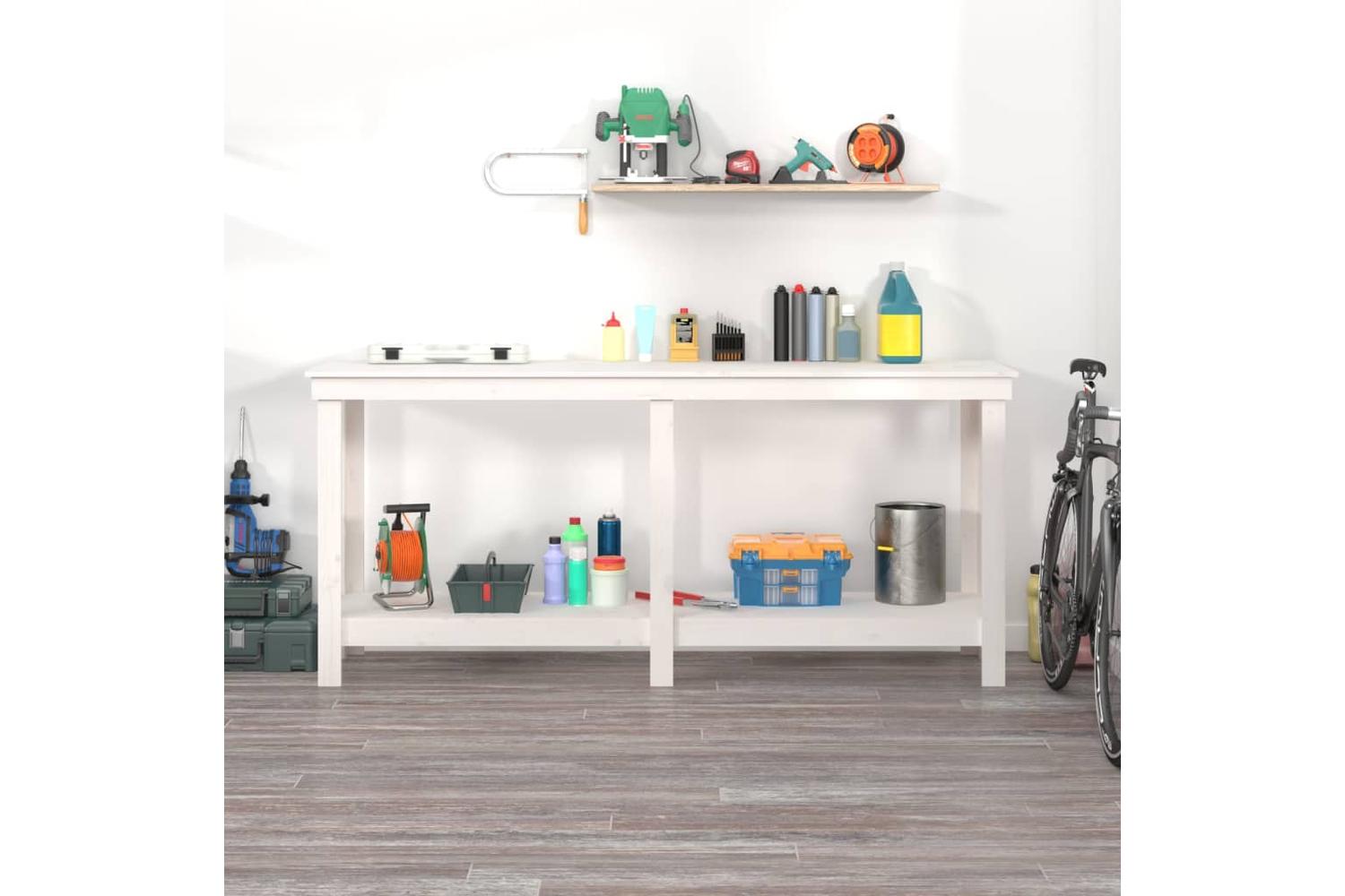 vidaXL 822512 Work Bench White 180x50x80cm Solid Wood Pine-3