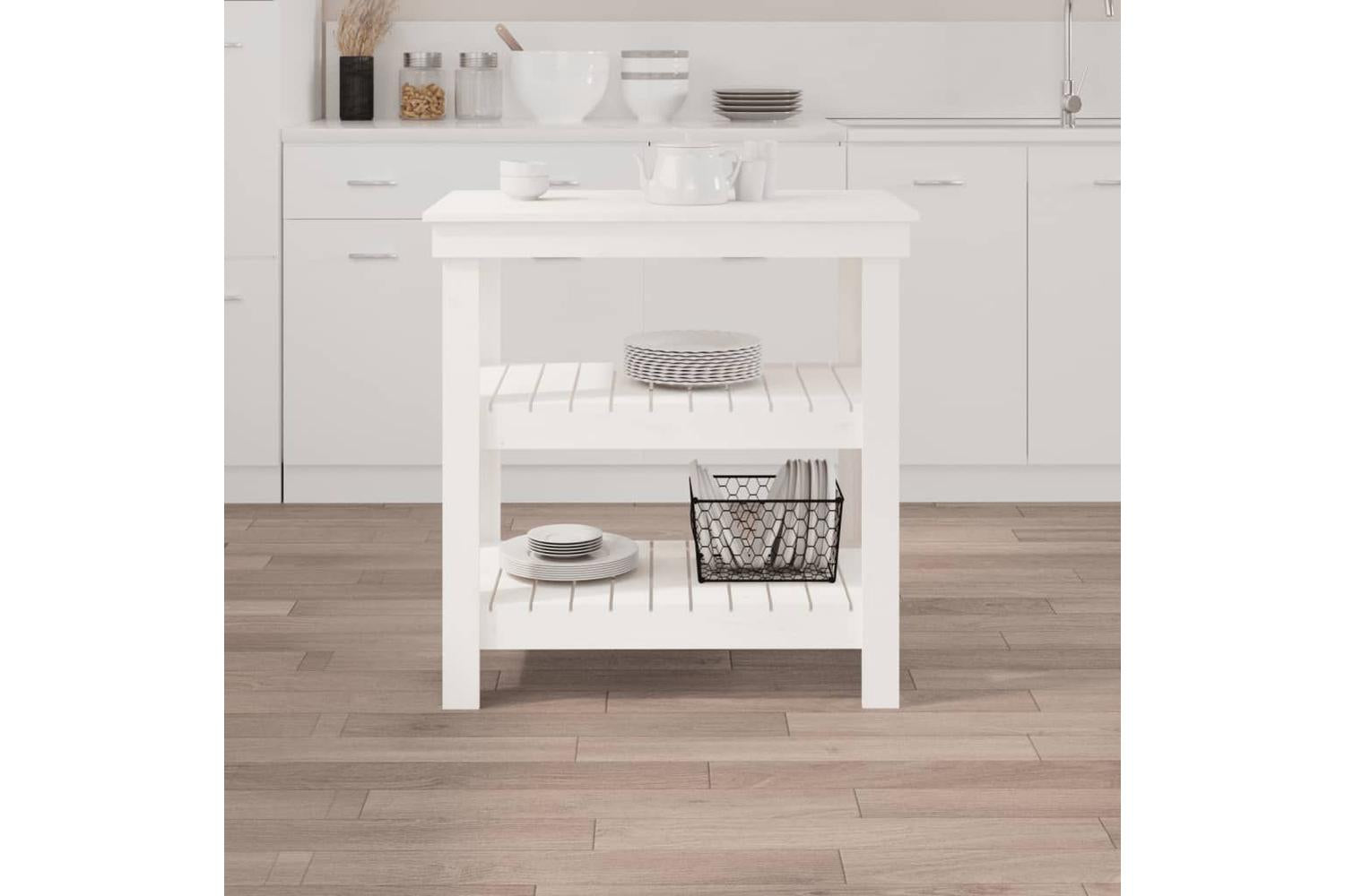 vidaXL 823640 Work Bench White 78.5x50x80cm Solid Wood Pine-3