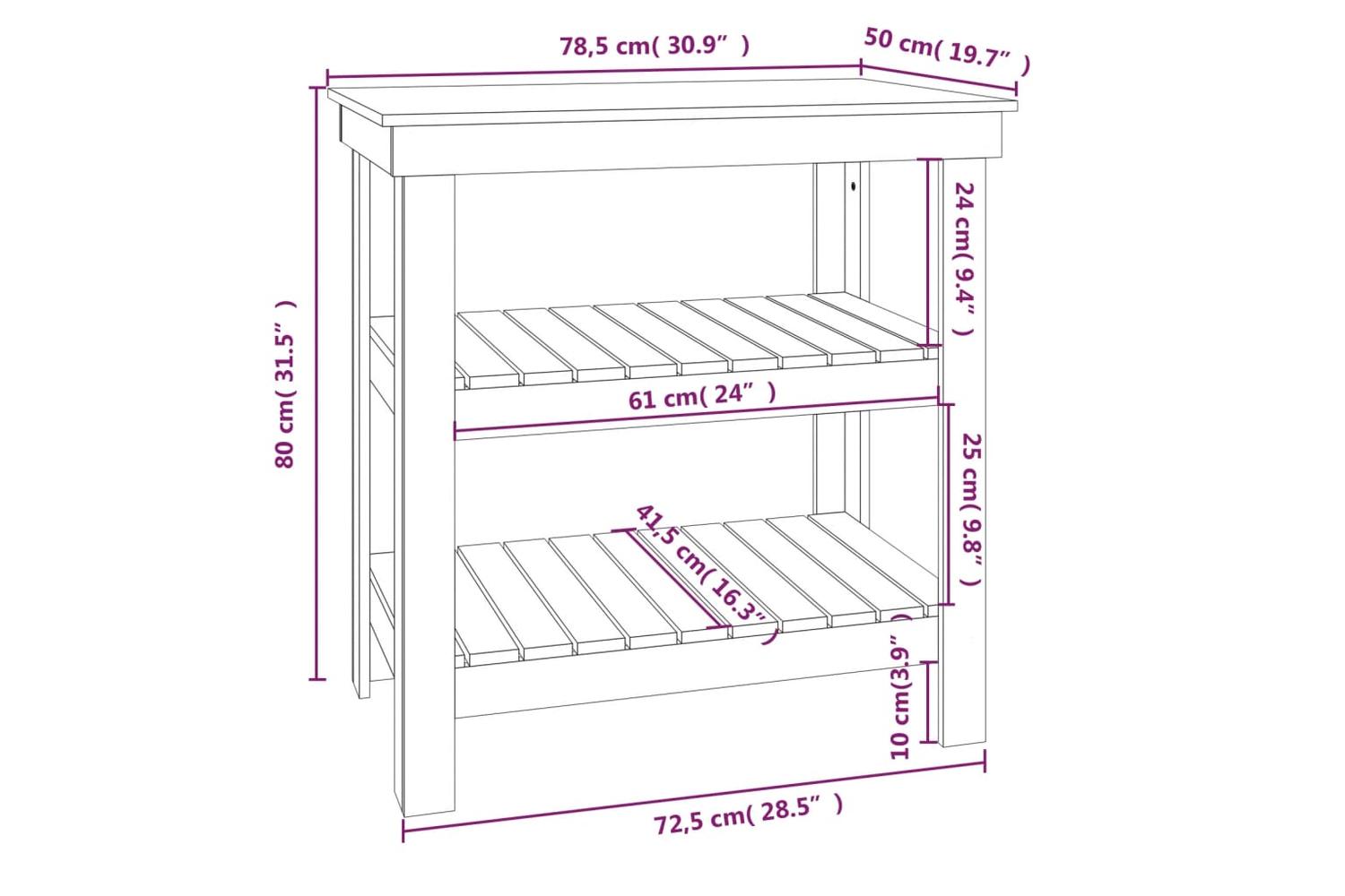 vidaXL 823640 Work Bench White 78.5x50x80cm Solid Wood Pine-8