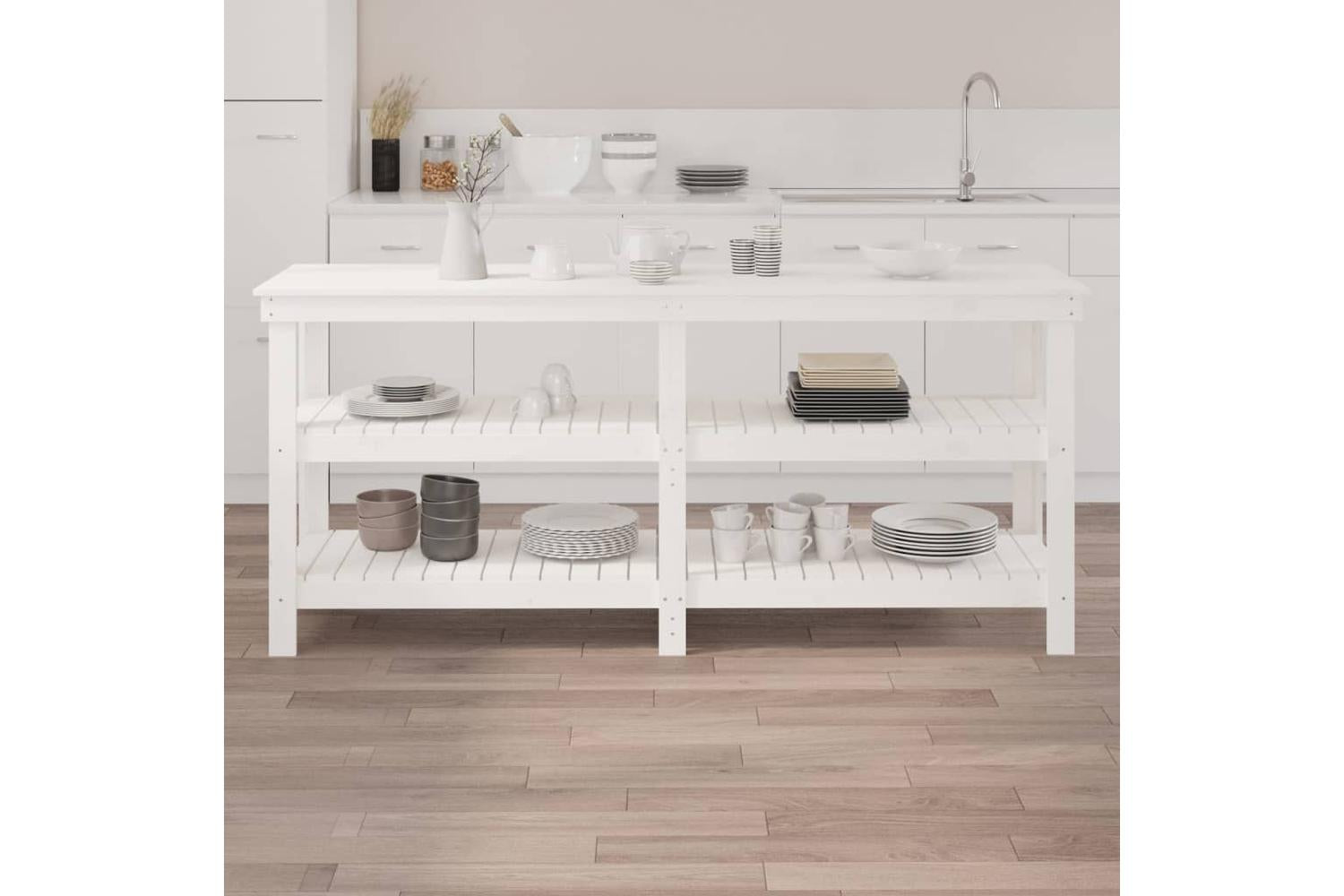 vidaXL 823655 Work Bench White 181x50x80cm Solid Wood Pine-3