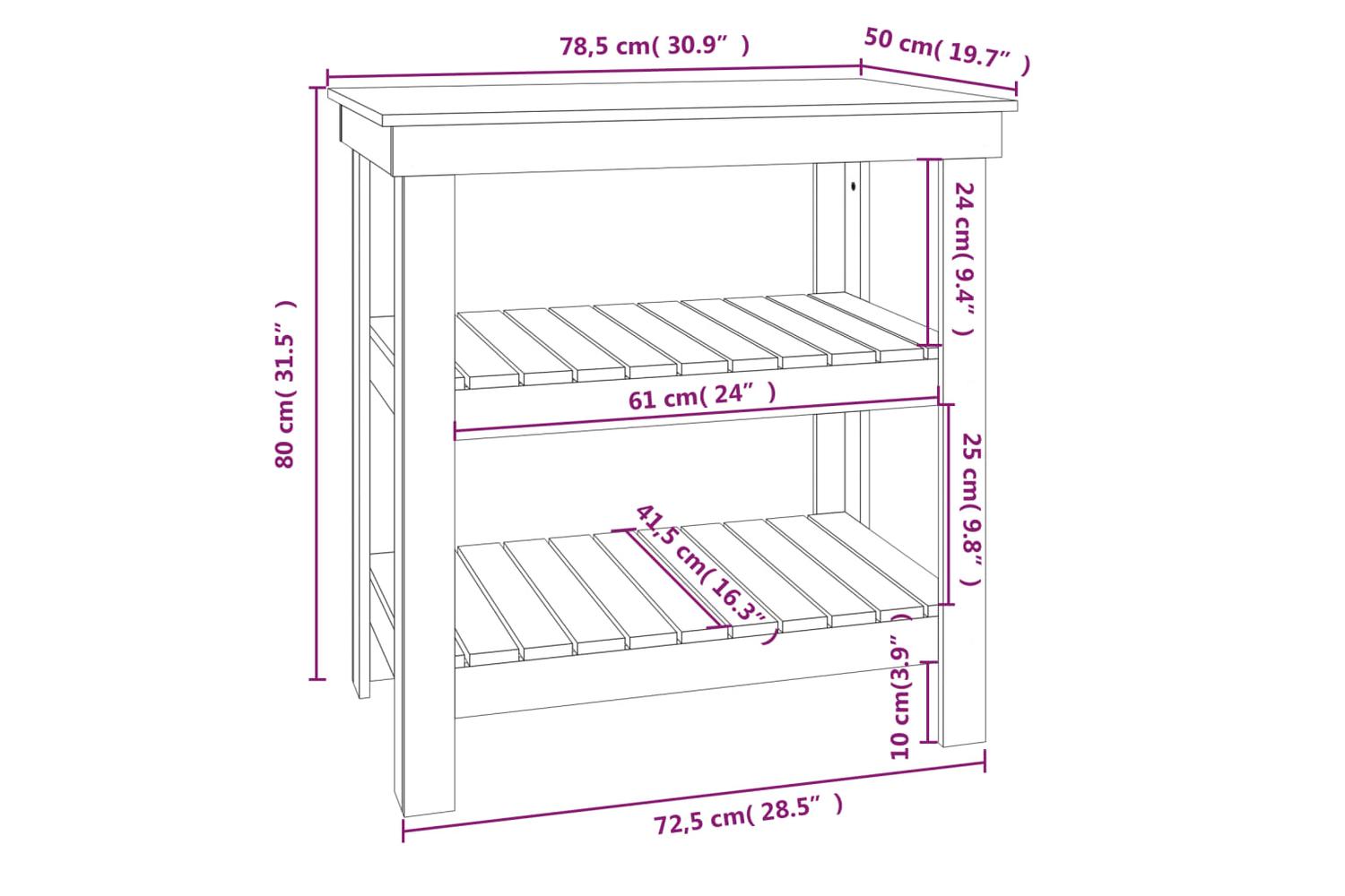 VidaXL 823639 Work Bench 78.5x50x80cm Solid Wood Pine-8