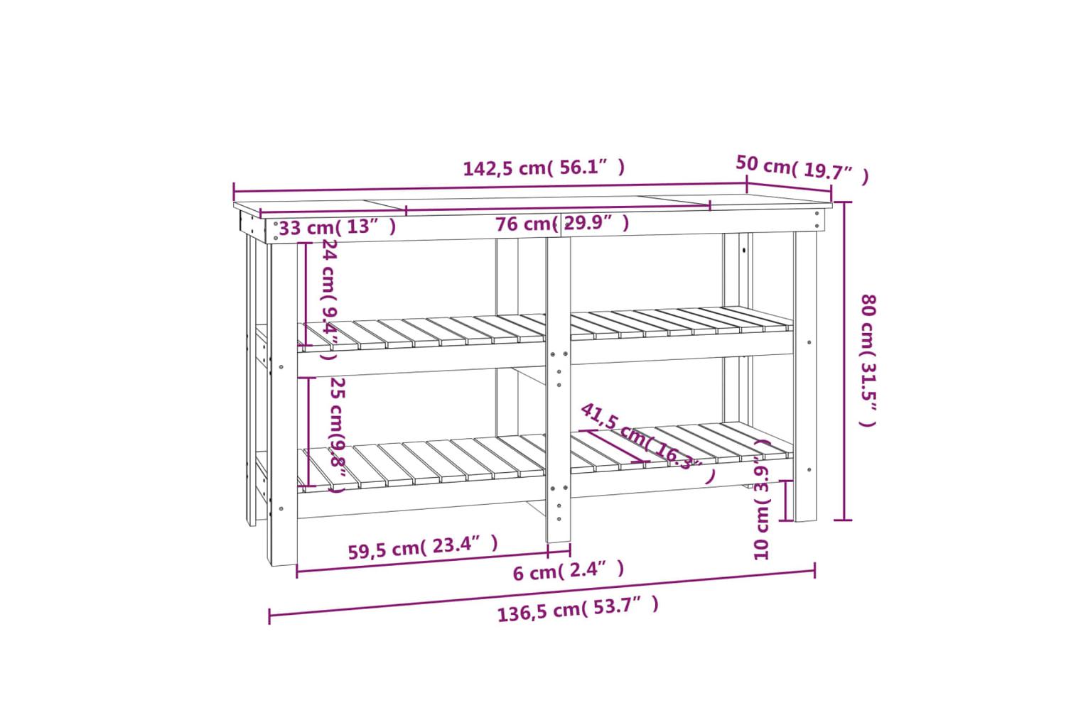 vidaXL 823649 Work Bench 142.5x50x80cm Solid Wood Pine-8