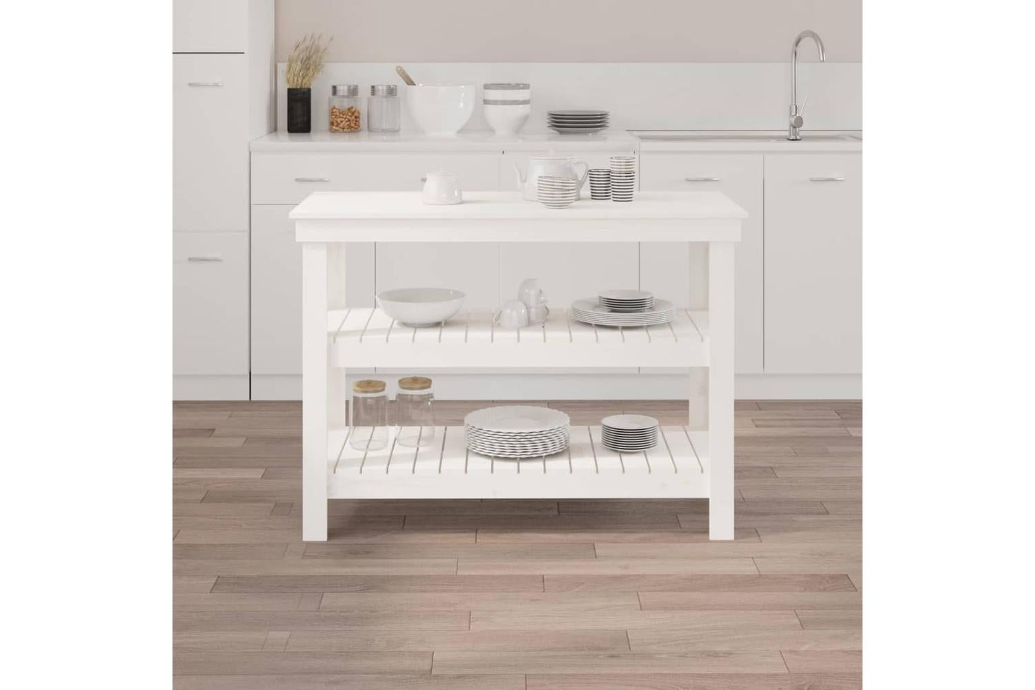 vidaXL 823645 Work Bench White 110.5x50x80cm Solid Wood Pine-3