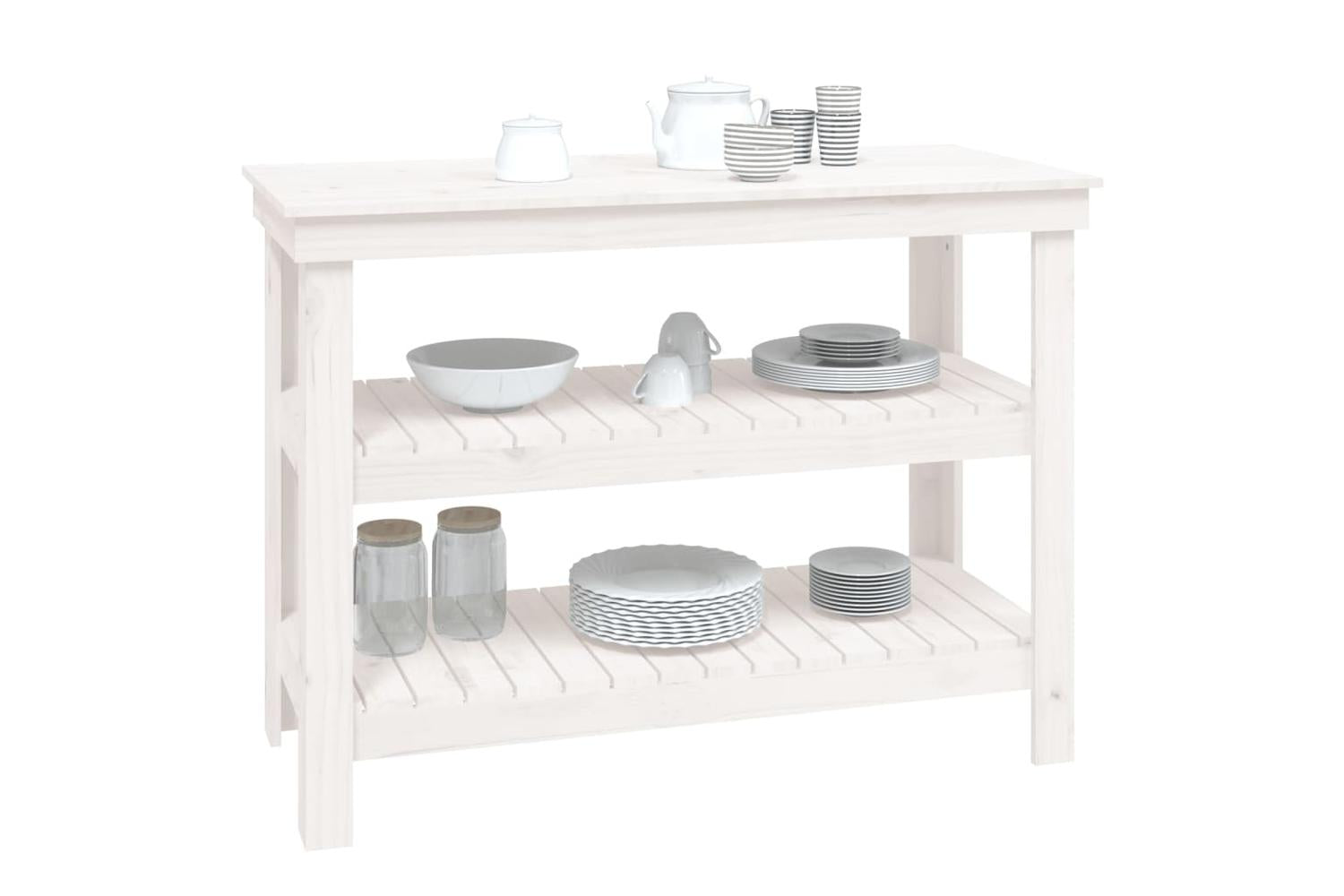 vidaXL 823645 Work Bench White 110.5x50x80cm Solid Wood Pine-4