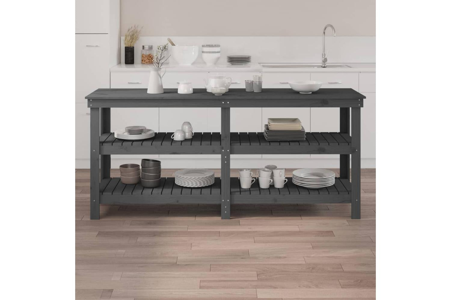 vidaXL 823656 Work Bench Grey 181x50x80cm Solid Wood Pine-3