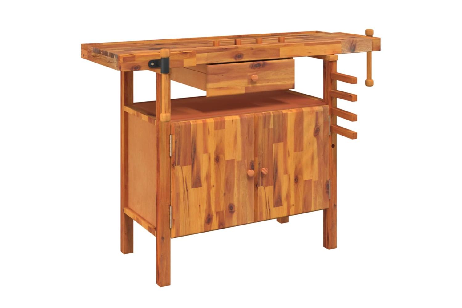 Vidaxl Workbench With Drawer And Vices 124x52x83 Cm Solid Wood Acacia-2