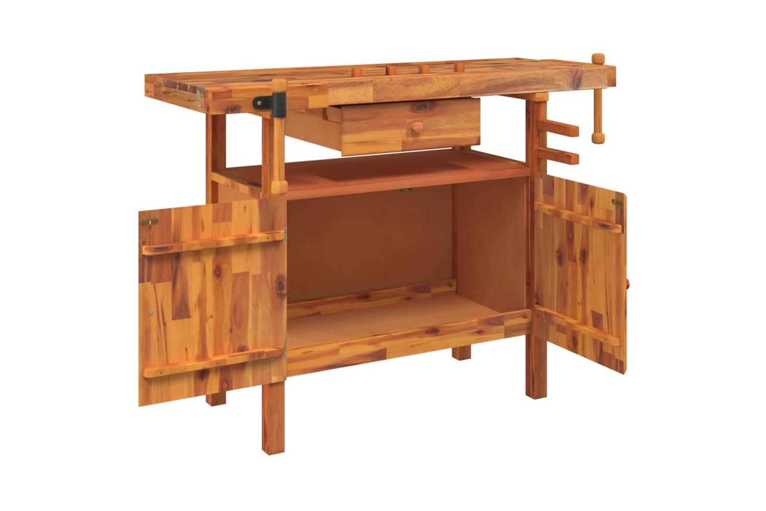 Vidaxl Workbench With Drawer And Vices 124x52x83 Cm Solid Wood Acacia-3