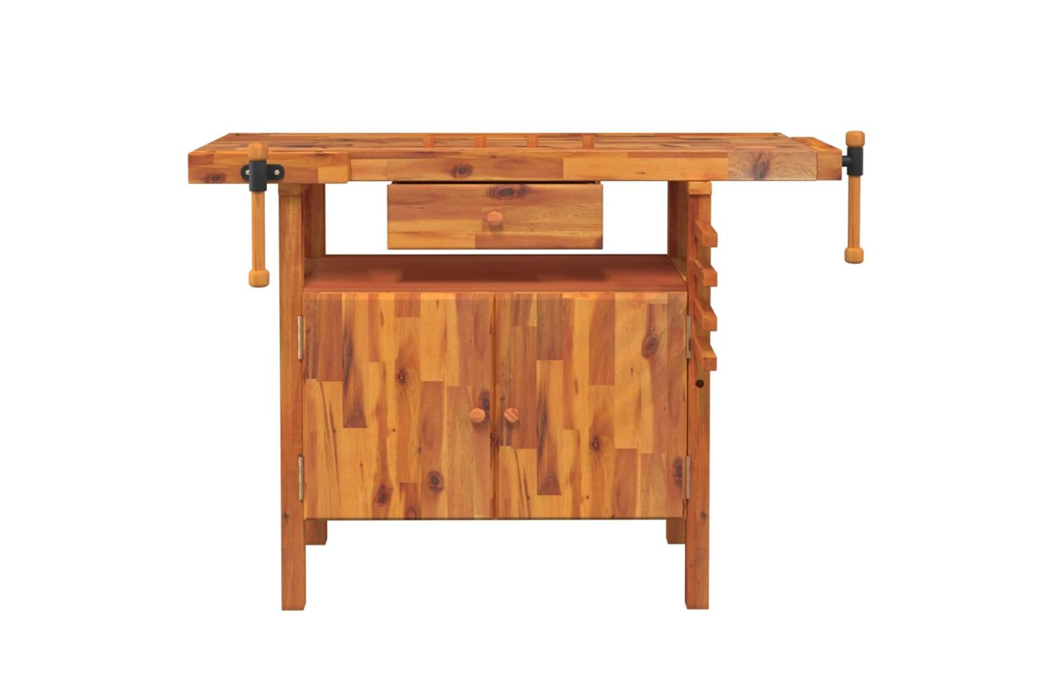 Vidaxl Workbench With Drawer And Vices 124x52x83 Cm Solid Wood Acacia-4