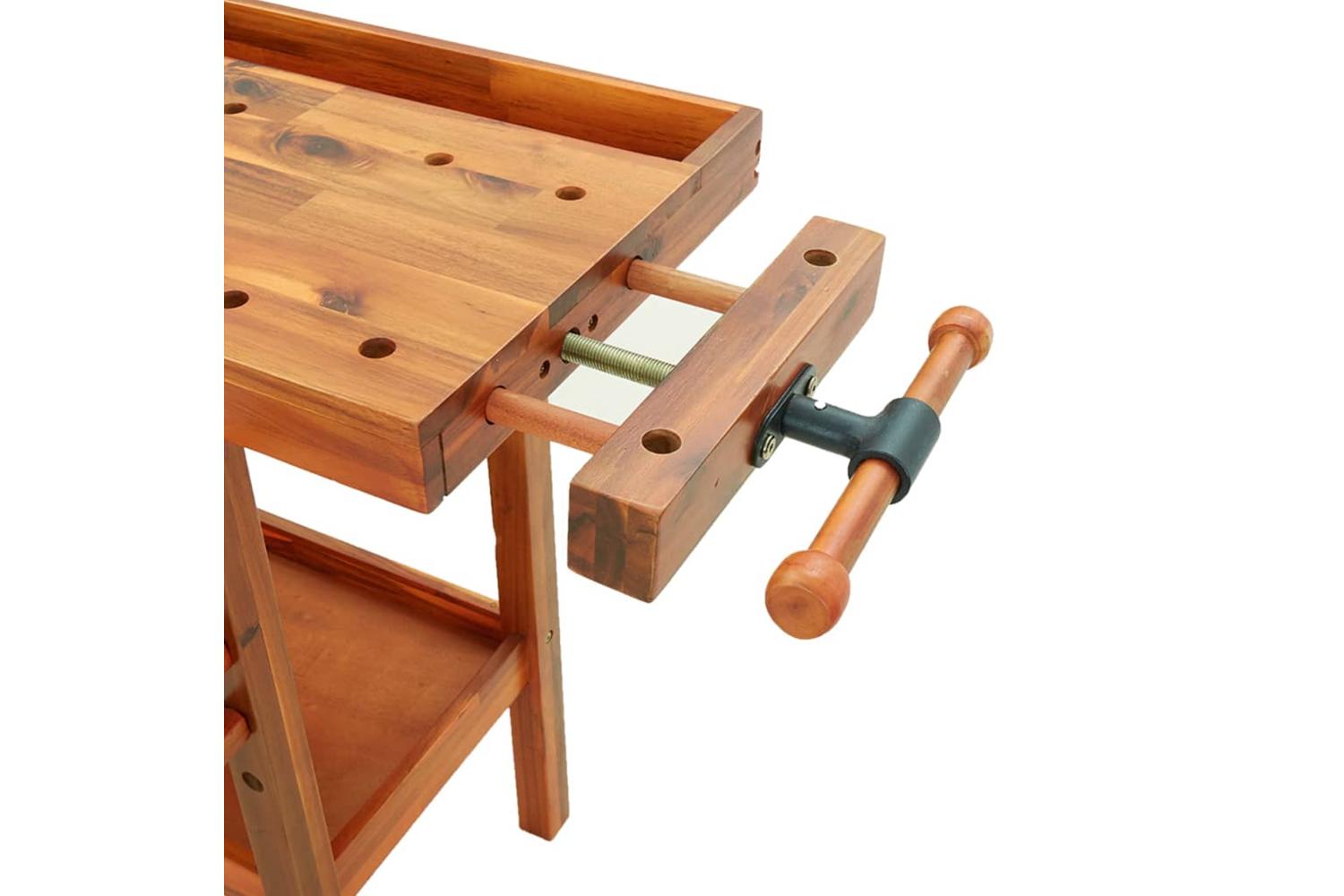 Vidaxl Workbench With Drawer And Vices 124x52x83 Cm Solid Wood Acacia-8