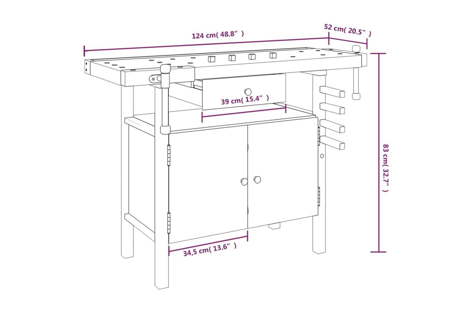 Vidaxl Workbench With Drawer And Vices 124x52x83 Cm Solid Wood Acacia-10