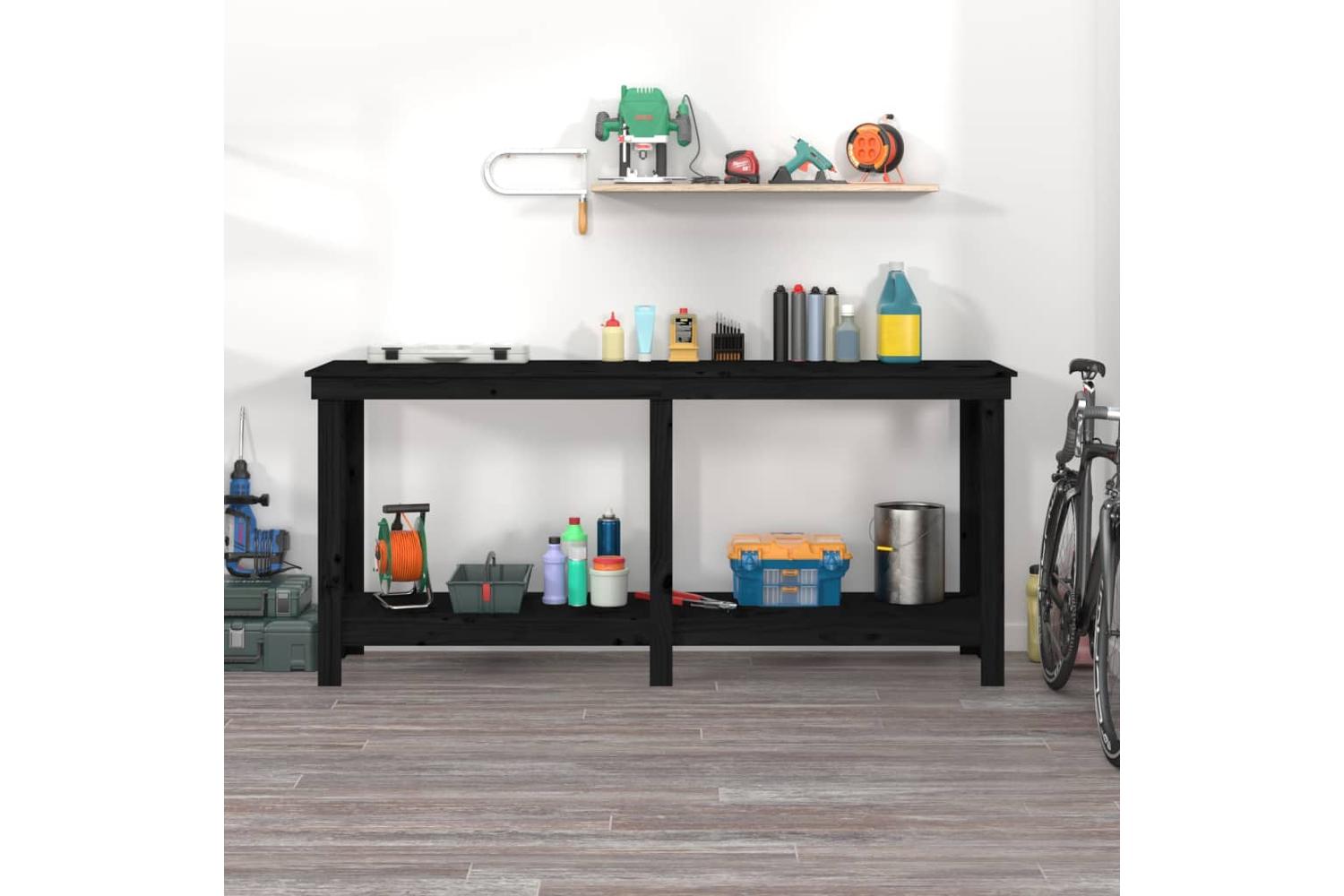 vidaXL 822515 Work Bench Black 180x50x80cm Solid Wood Pine-3
