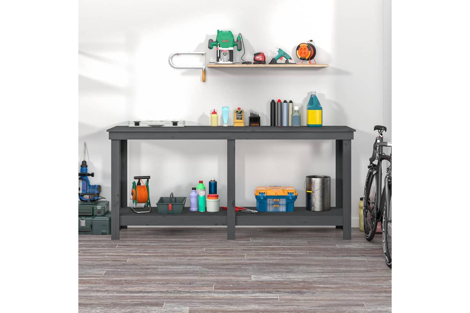 vidaXL 822513 Work Bench Grey 180x50x80cm Solid Wood Pine-3
