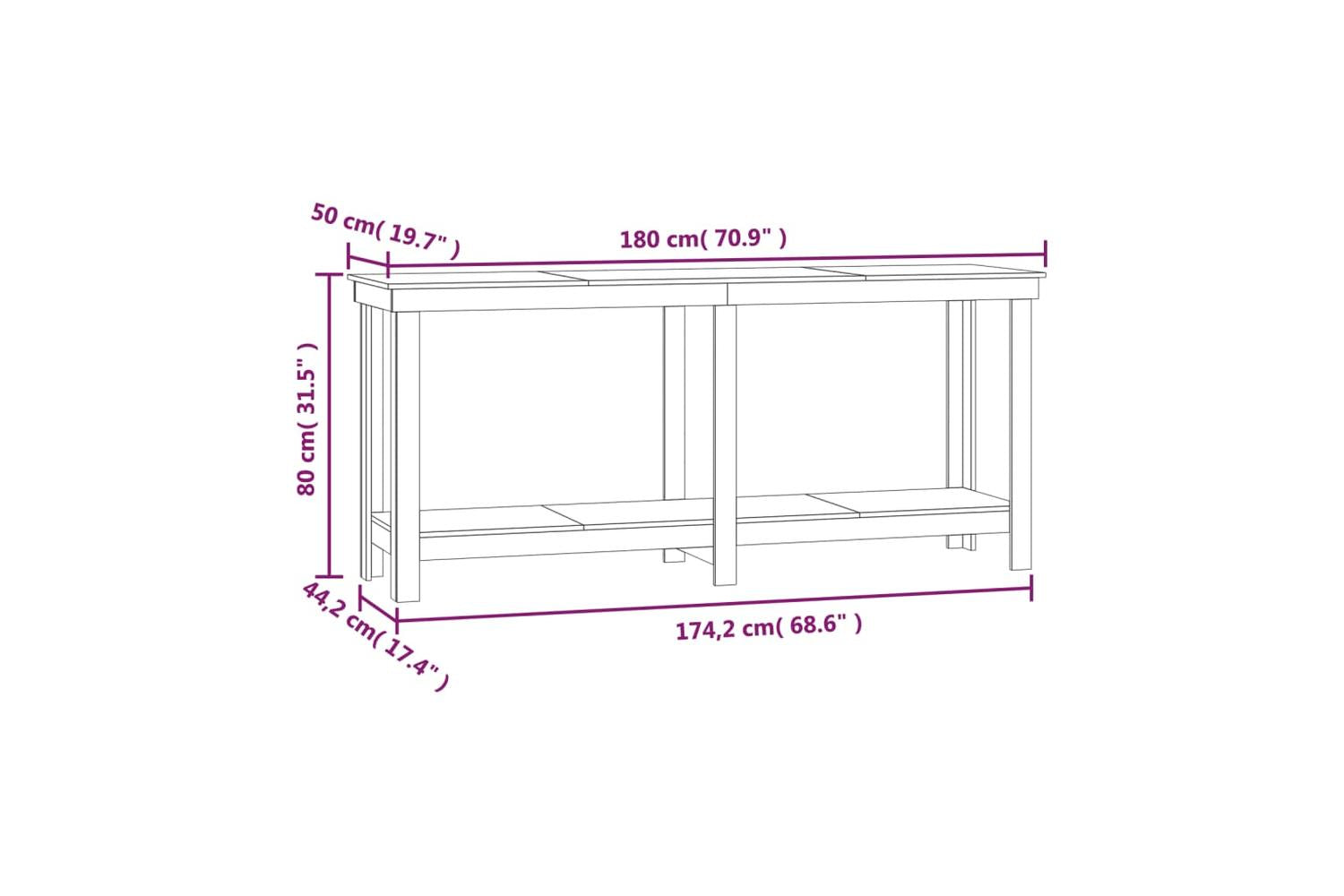 vidaXL 822513 Work Bench Grey 180x50x80cm Solid Wood Pine-8