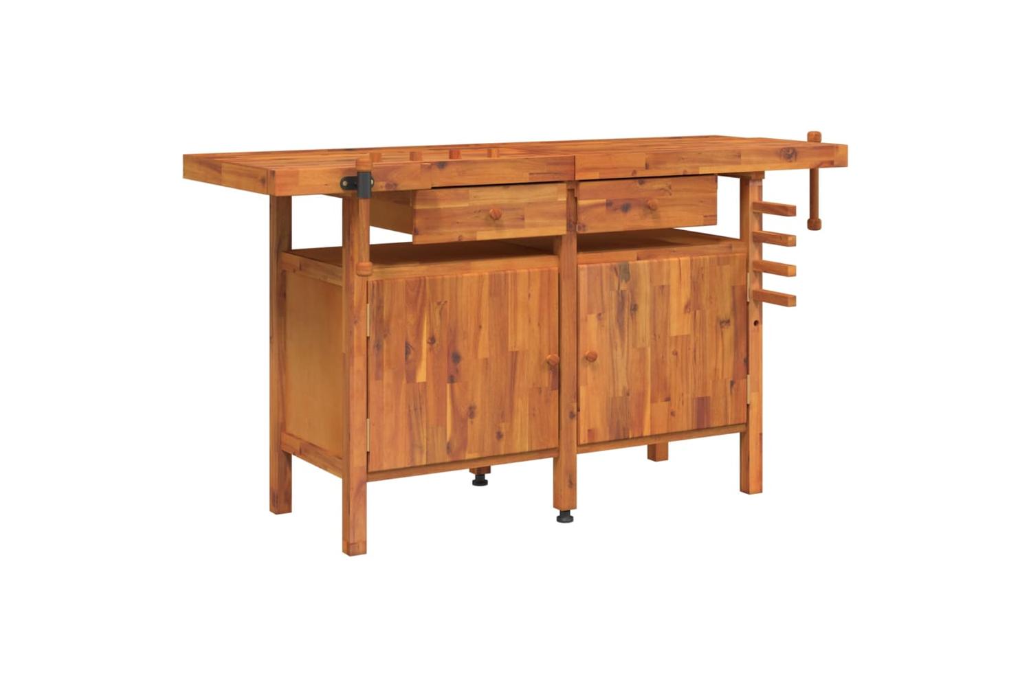VidaXL 153324 Workbench With Drawers And Vices 162x62x83cm Solid Wood Acacia-2