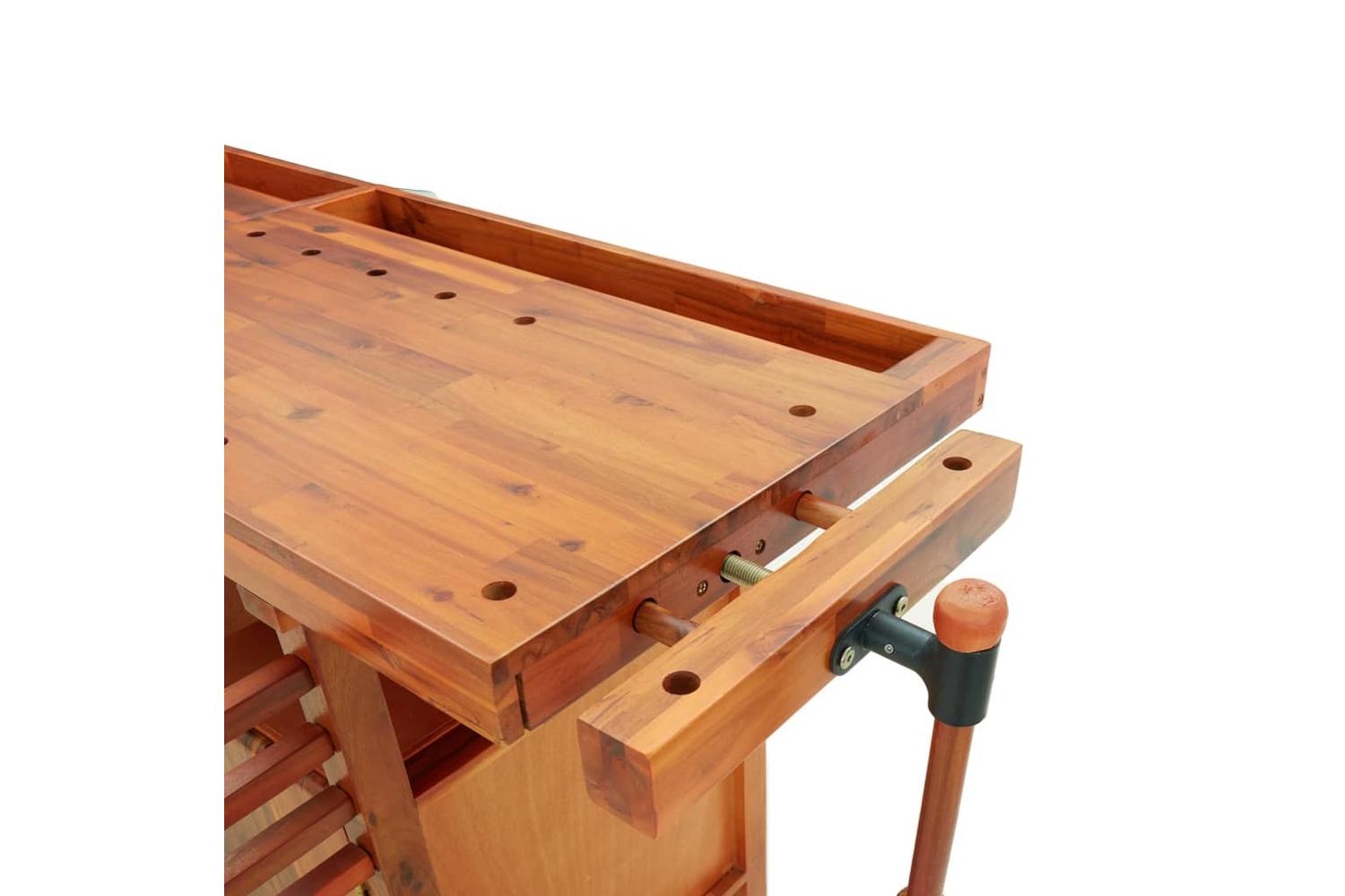 VidaXL 153324 Workbench With Drawers And Vices 162x62x83cm Solid Wood Acacia-8