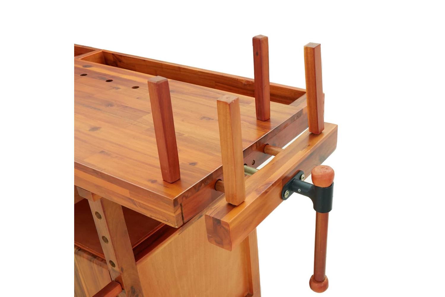 VidaXL 153324 Workbench With Drawers And Vices 162x62x83cm Solid Wood Acacia-9
