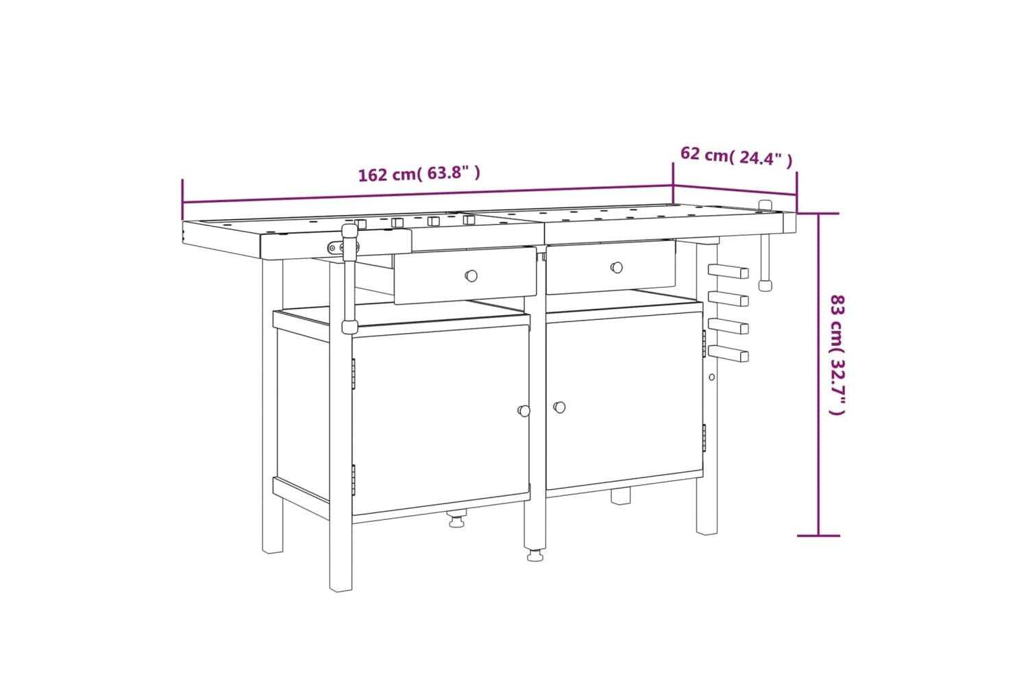 VidaXL 153324 Workbench With Drawers And Vices 162x62x83cm Solid Wood Acacia-10