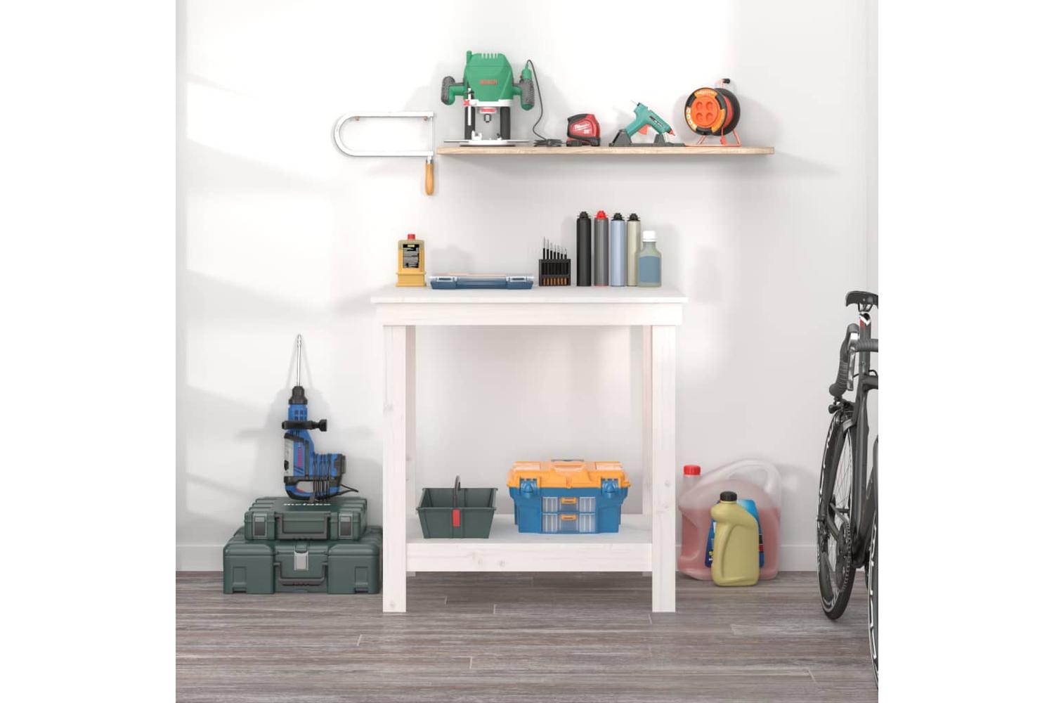 vidaXL 822497 Work Bench White 80x50x80cm Solid Wood Pine-3