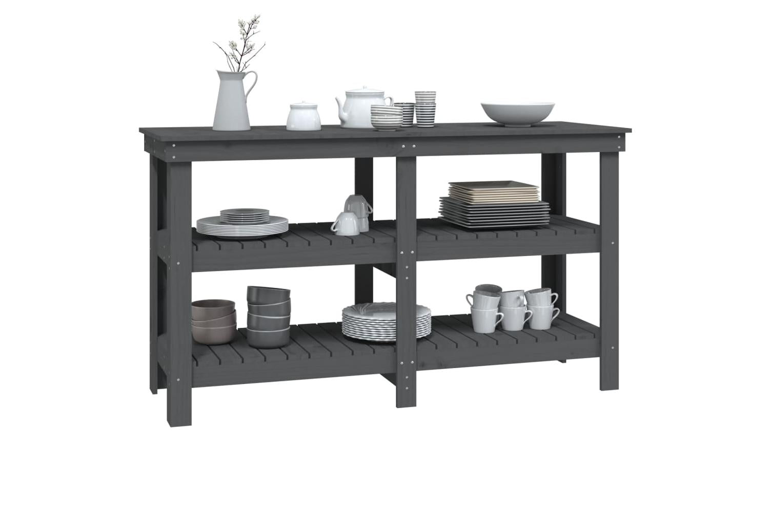 vidaXL 823651 Work Bench Grey 142.5x50x80cm Solid Wood Pine-4