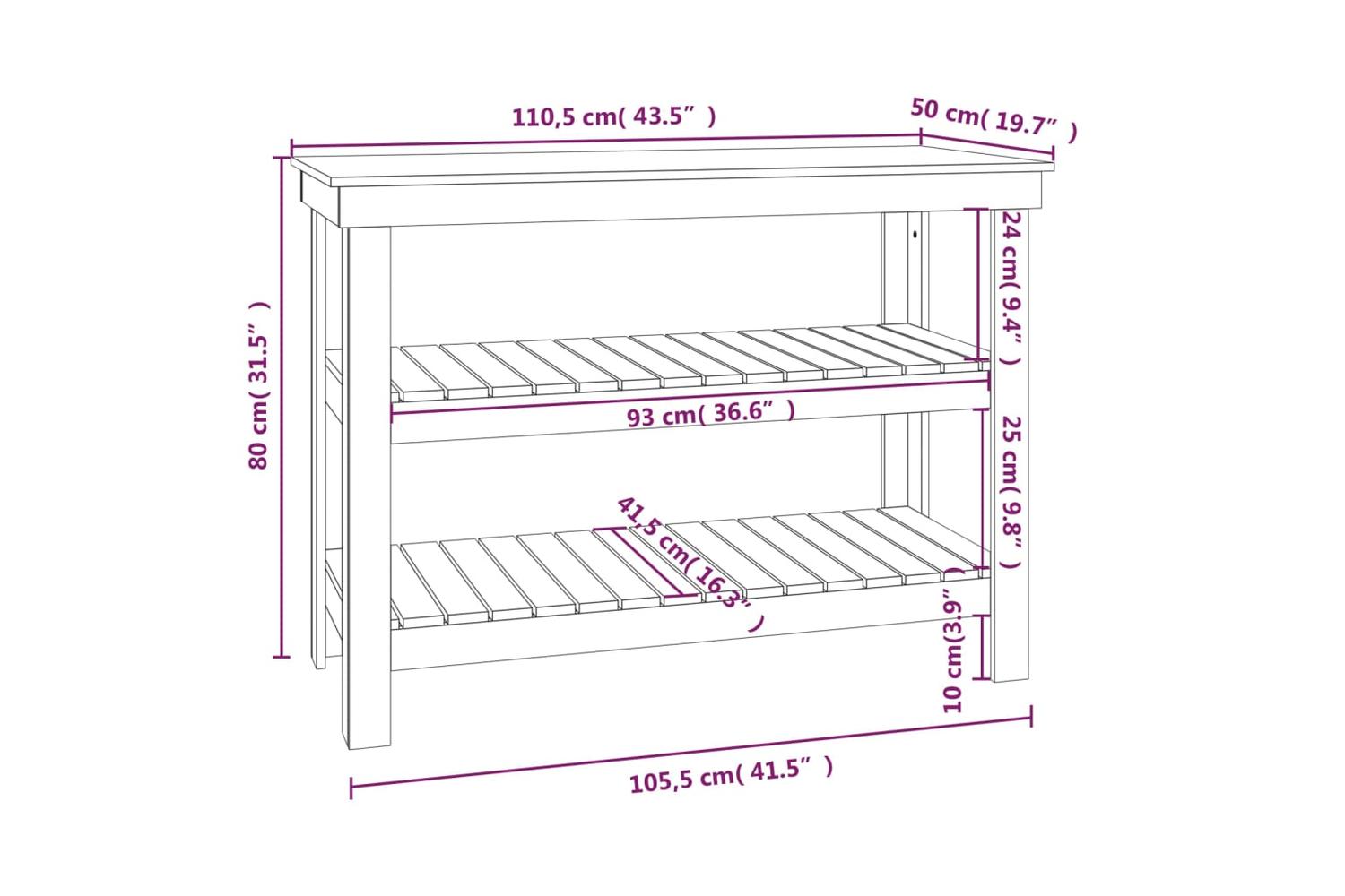 vidaXL 823644 Work Bench 110.5x50x80cm Solid Wood Pine-8
