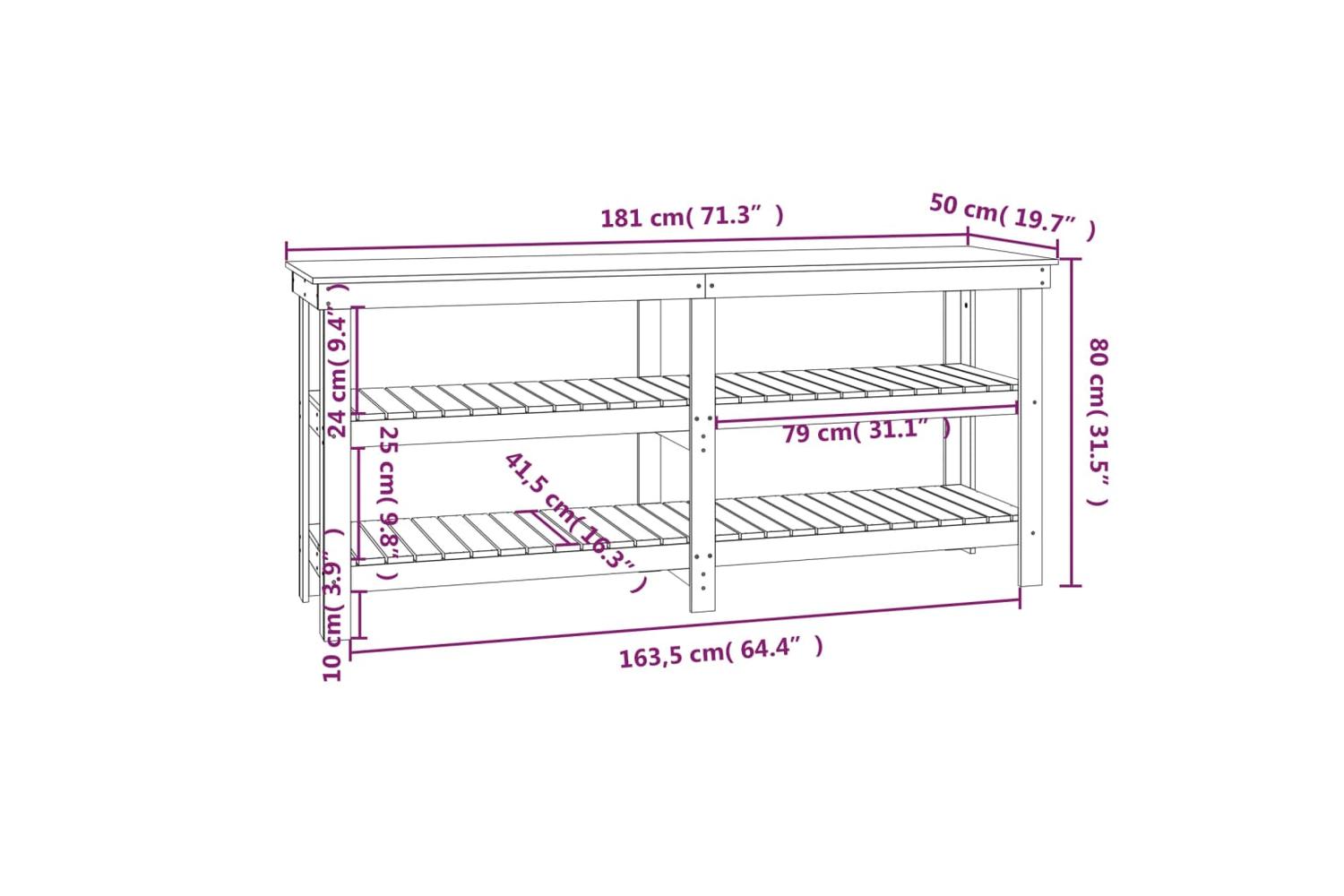 vidaXL 823654 Work Bench 181x50x80cm Solid Wood Pine-8
