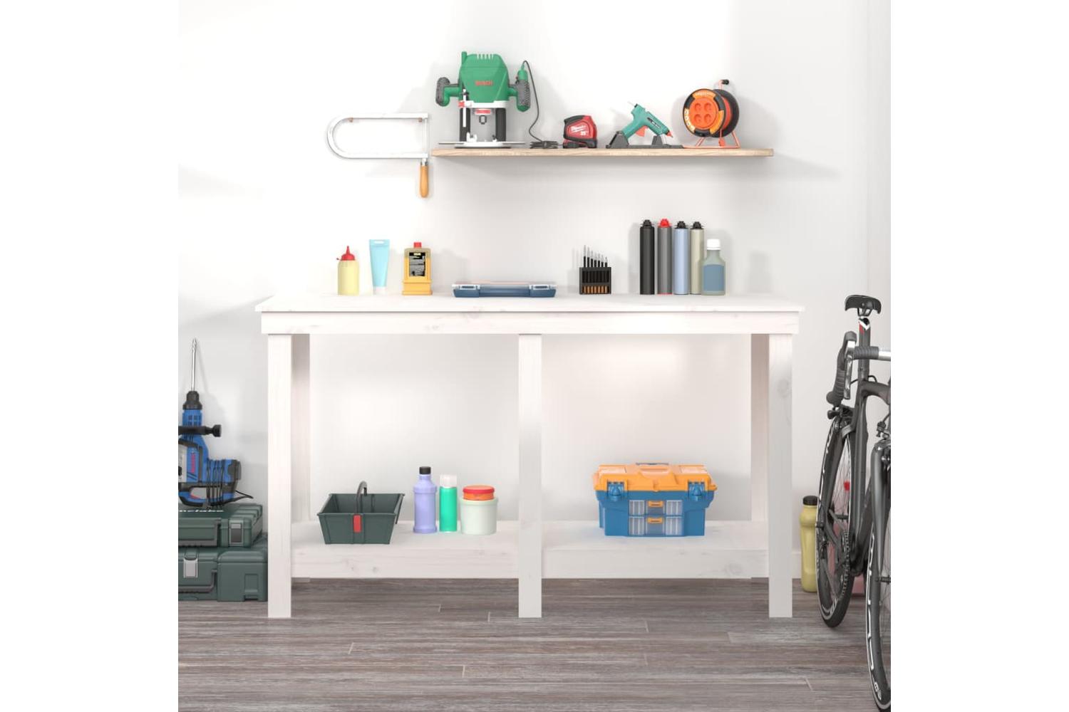 vidaXL 822507 Work Bench White 140x50x80cm Solid Wood Pine-3