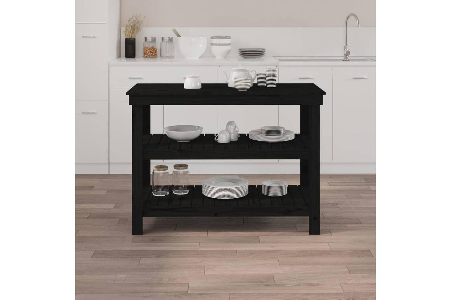 vidaXL 823648 Work Bench Black 110.5x50x80cm Solid Wood Pine-3