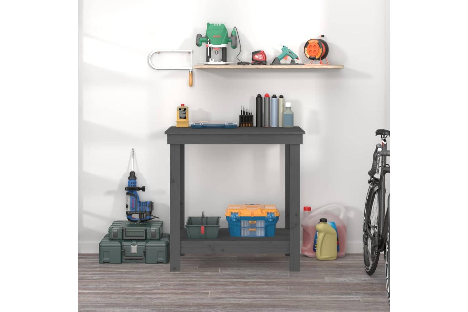 vidaXL 822498 Work Bench Grey 80x50x80cm Solid Wood Pine-3