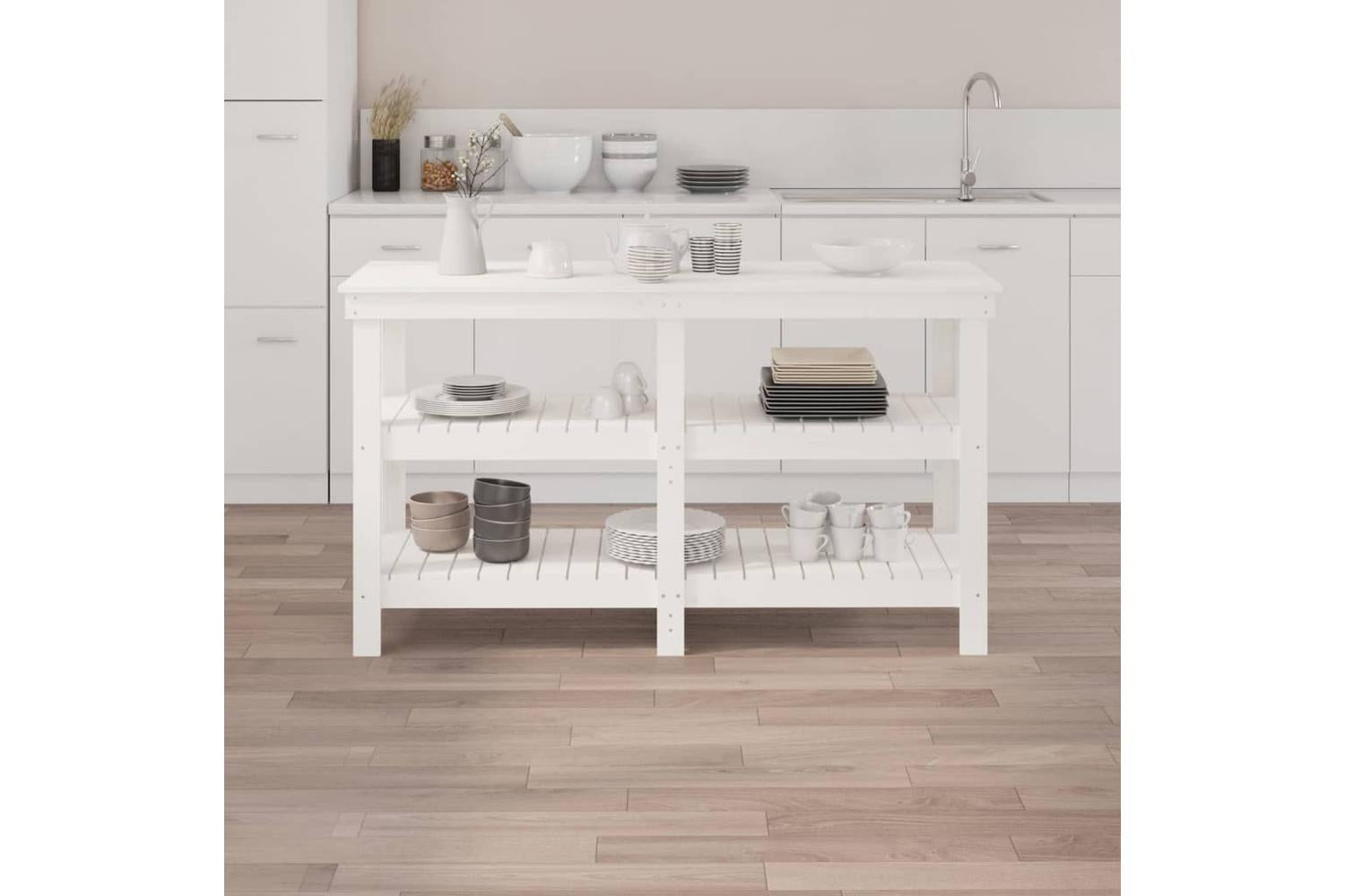 vidaXL 823650 Work Bench White 142.5x50x80cm Solid Wood Pine-3