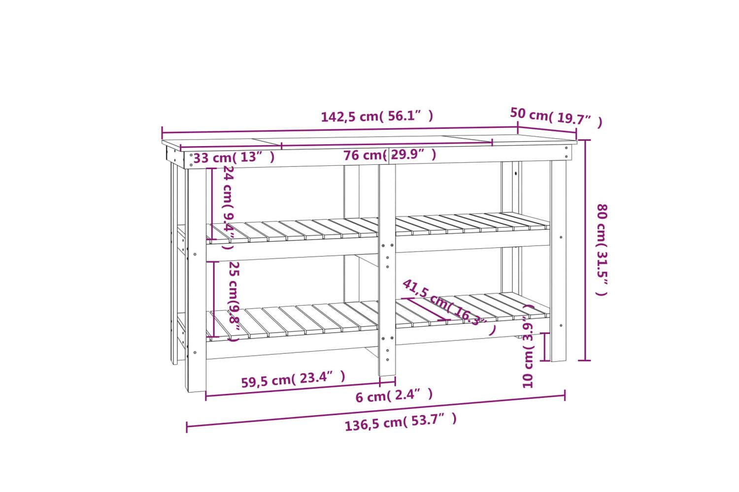 vidaXL 823650 Work Bench White 142.5x50x80cm Solid Wood Pine-8
