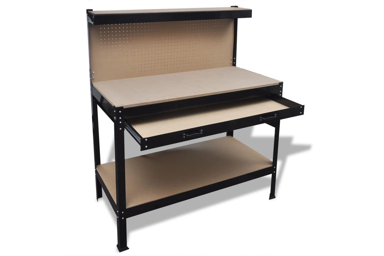 Vidaxl 141769 Workbench With Pegboard And Drawer-2