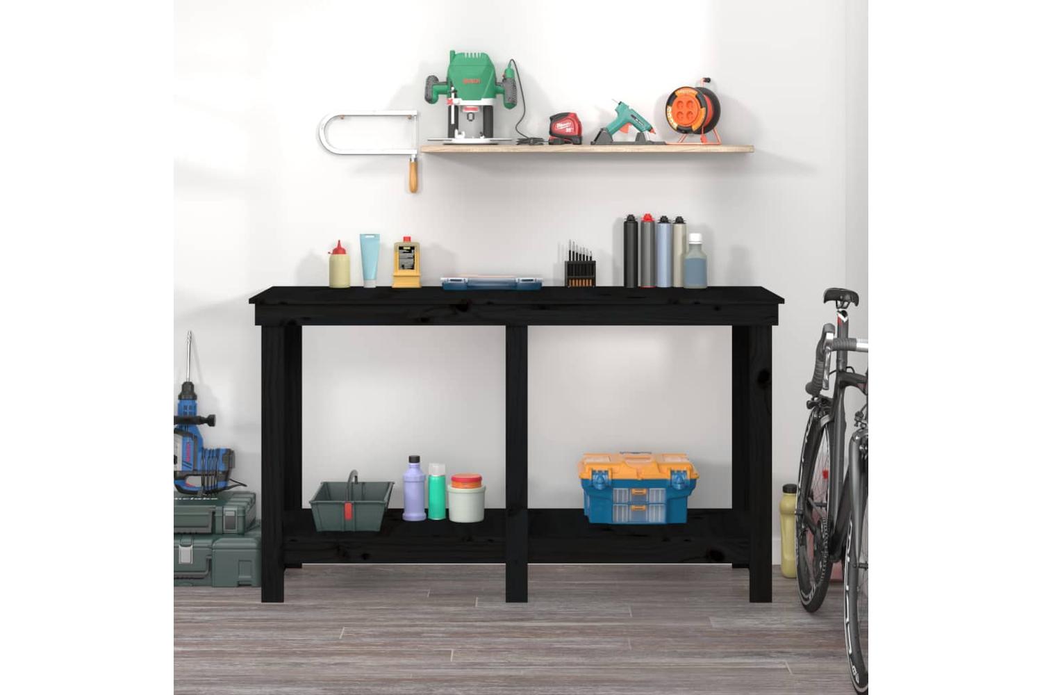 vidaXL 822510 Work Bench Black 140x50x80cm Solid Wood Pine-3