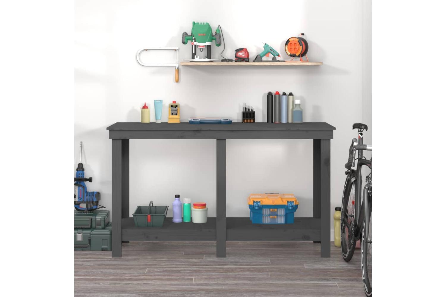 vidaXL 822508 Work Bench Grey 140x50x80cm Solid Wood Pine-3