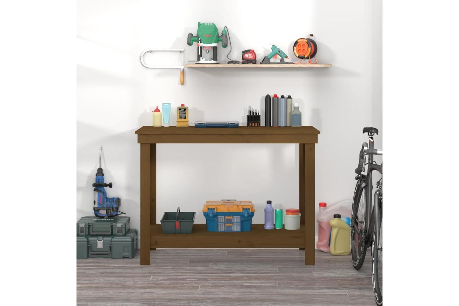 vidaXL 822504 Work Bench Honey Brown 110x50x80cm Solid Wood Pine-3