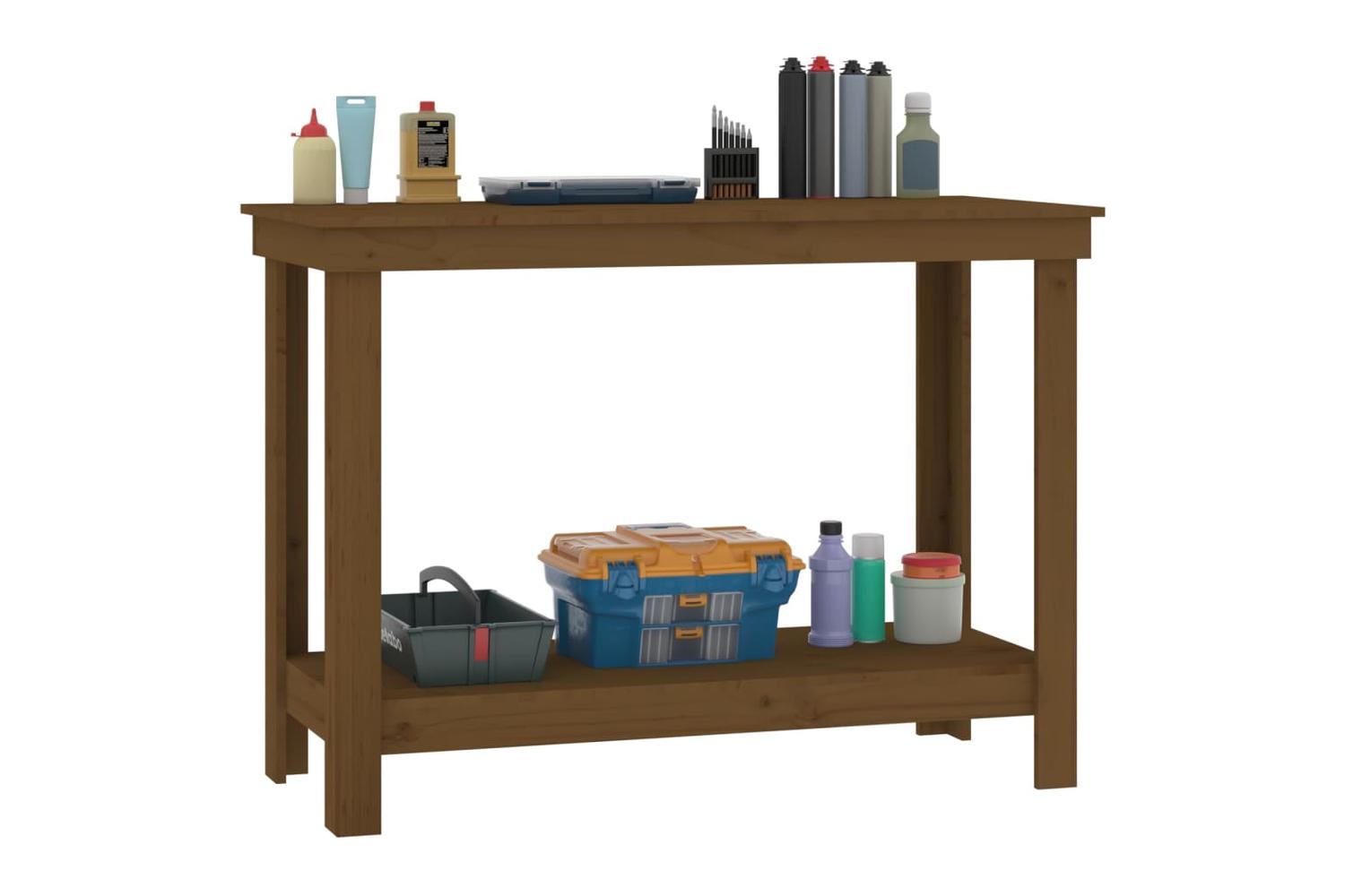 vidaXL 822504 Work Bench Honey Brown 110x50x80cm Solid Wood Pine-4