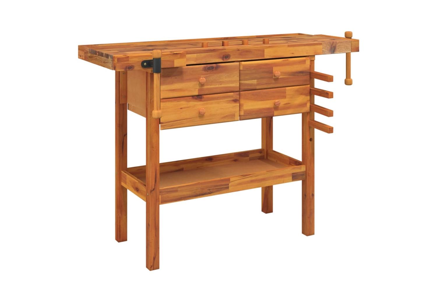 Vidaxl Workbench With Drawers And Vices 124x52x83 Cm Solid Wood Acacia