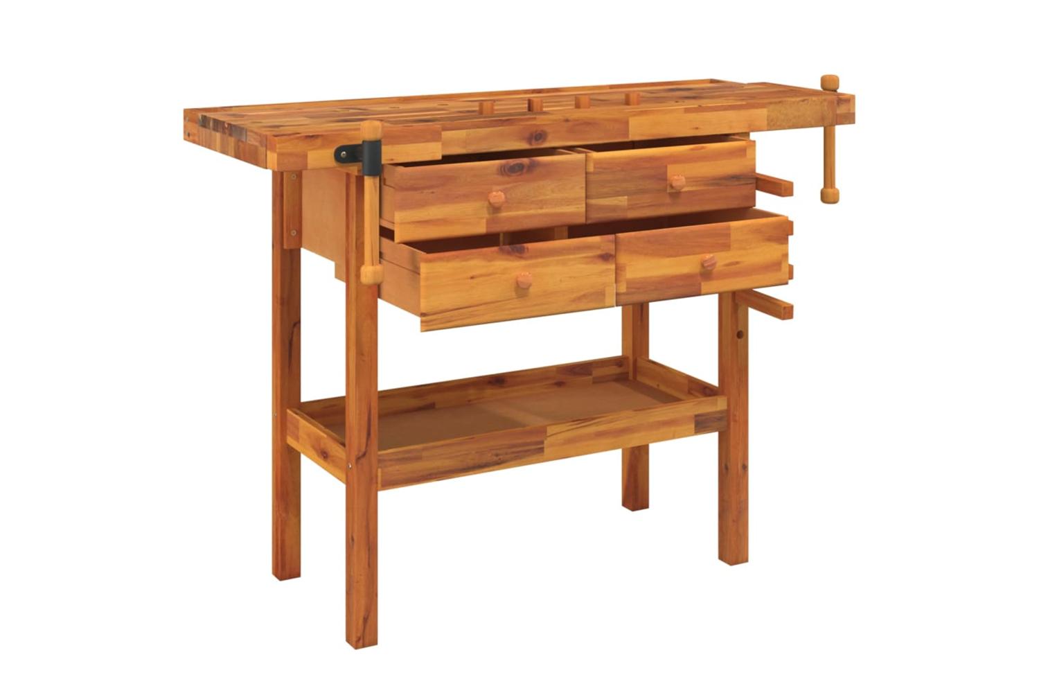 Vidaxl Workbench With Drawers And Vices 124x52x83 Cm Solid Wood Acacia-3