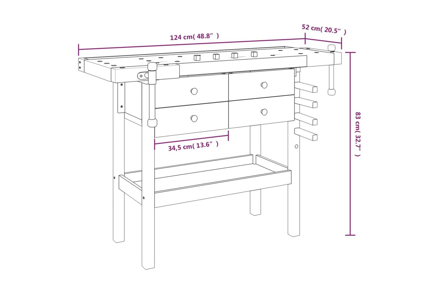 Vidaxl Workbench With Drawers And Vices 124x52x83 Cm Solid Wood Acacia-10