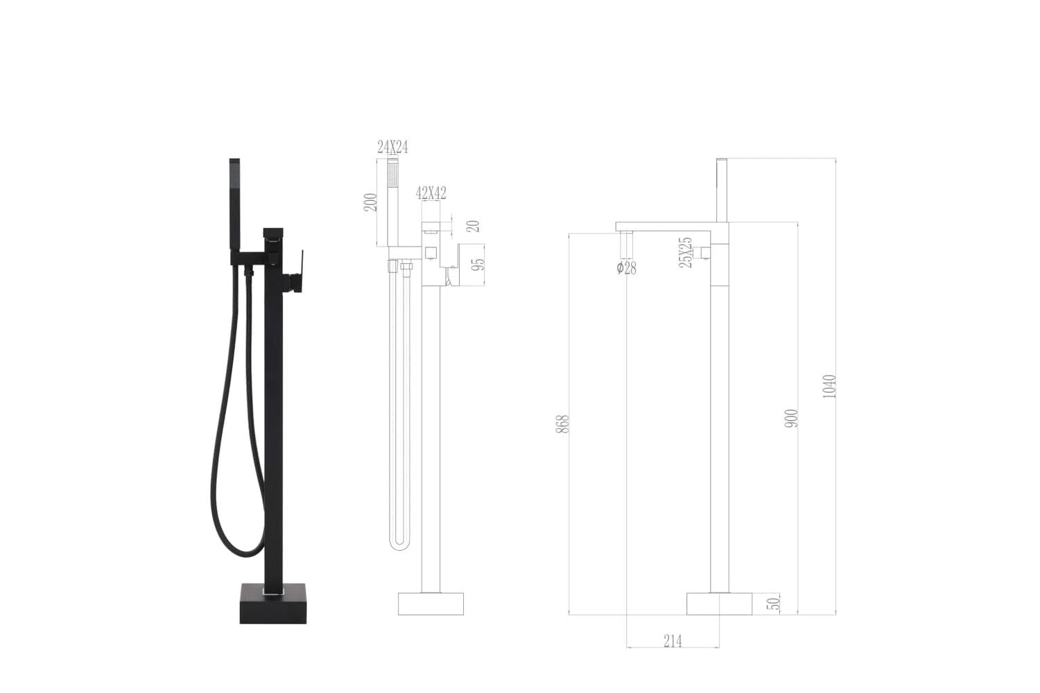 vidaXL 145096 Freestanding Bathtub Faucet Black Stainless Steel 90cm-7
