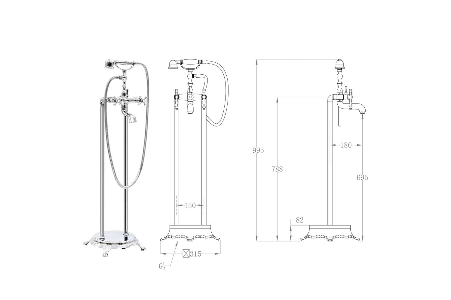vidaXL 145093 Freestanding Bathtub Faucet Stainless Steel 99.5cm Silver-5