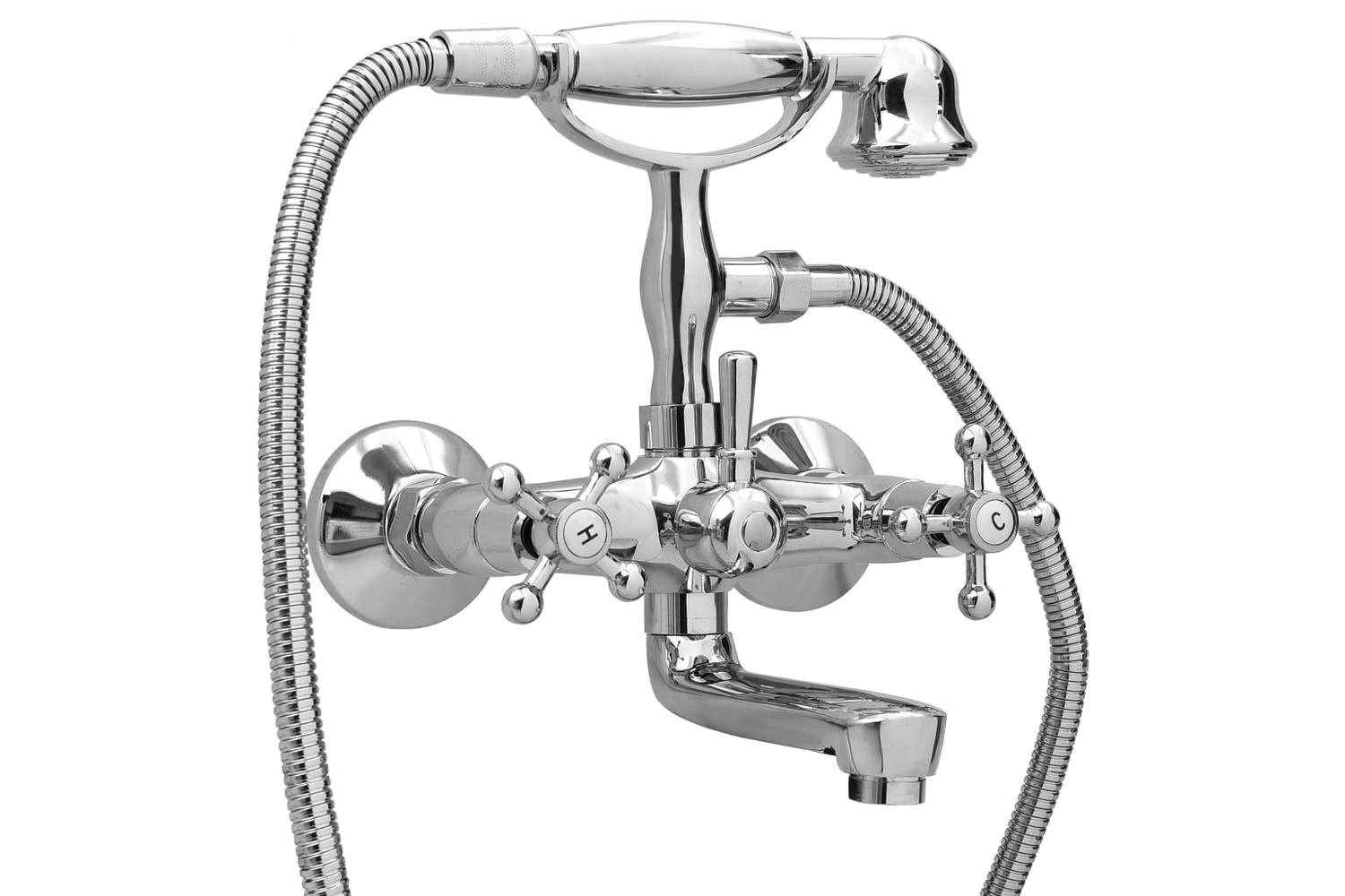 Vidaxl 146491 2-handle Bathtub Faucet + Hand Shower Diverter Chrome Retro