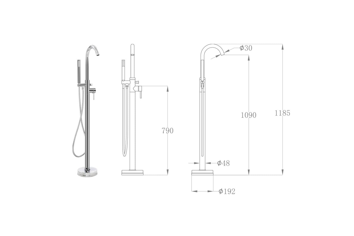 vidaXL 145091 Freestanding Bathtub Faucet Stainless Steel 118.5cm-5