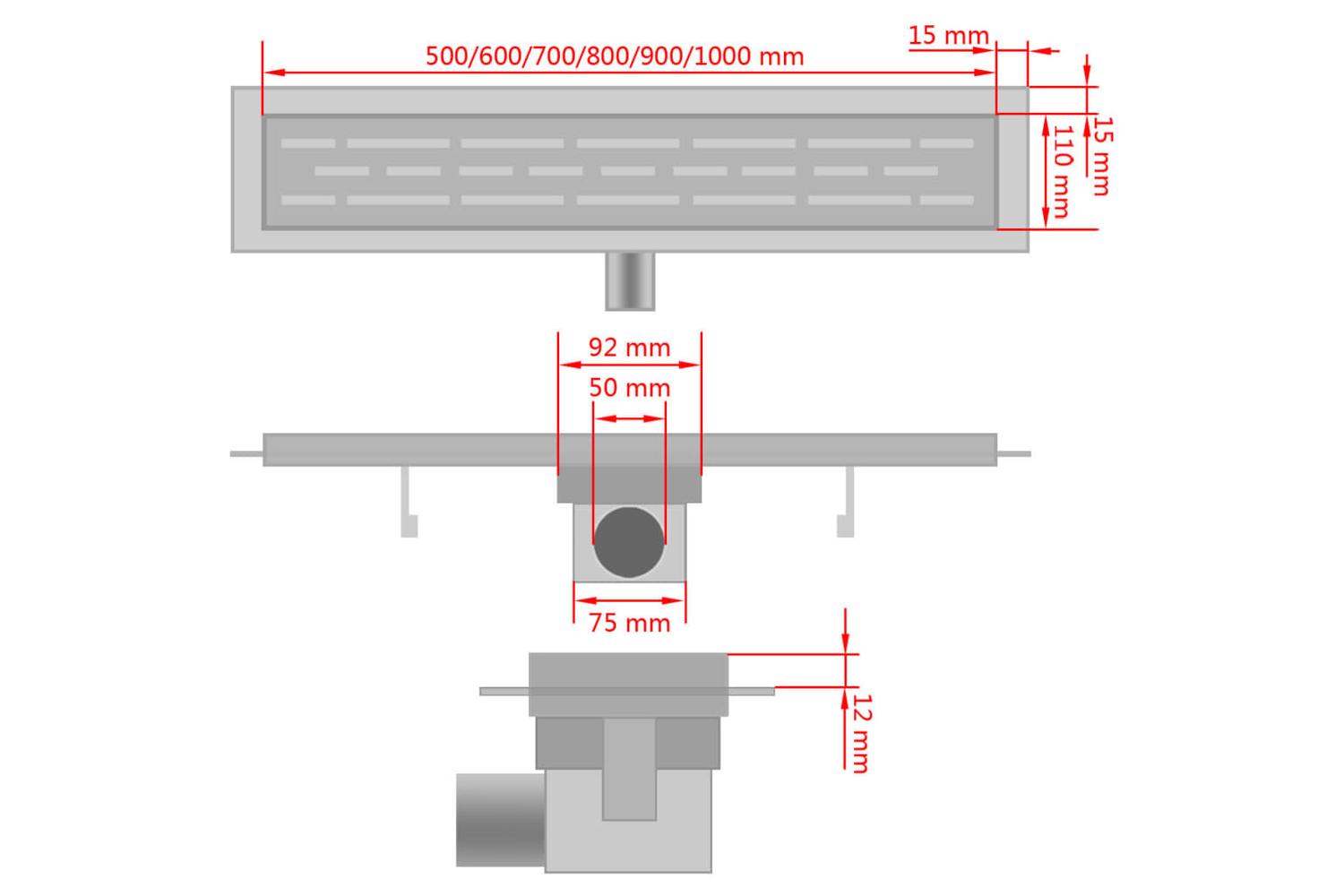 vidaXL 142190 Linear Shower Drain Bubble 630x140mm Stainless Steel-9