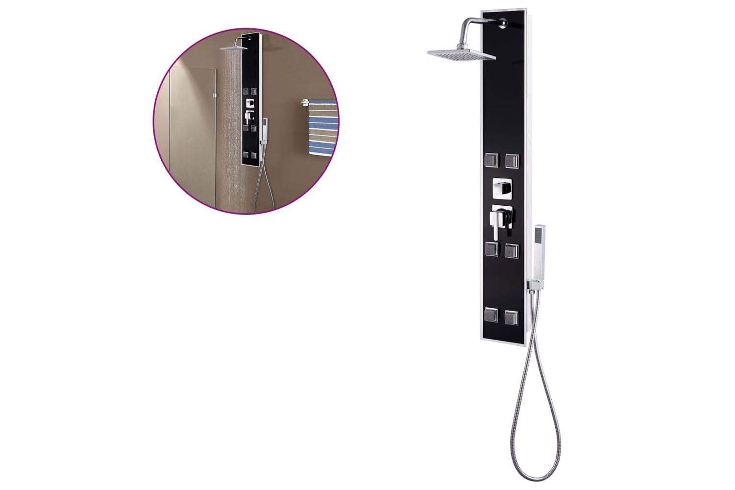 vidaXL 142991 Shower Panel Unit Glass 18x42.1x120cm Black-2